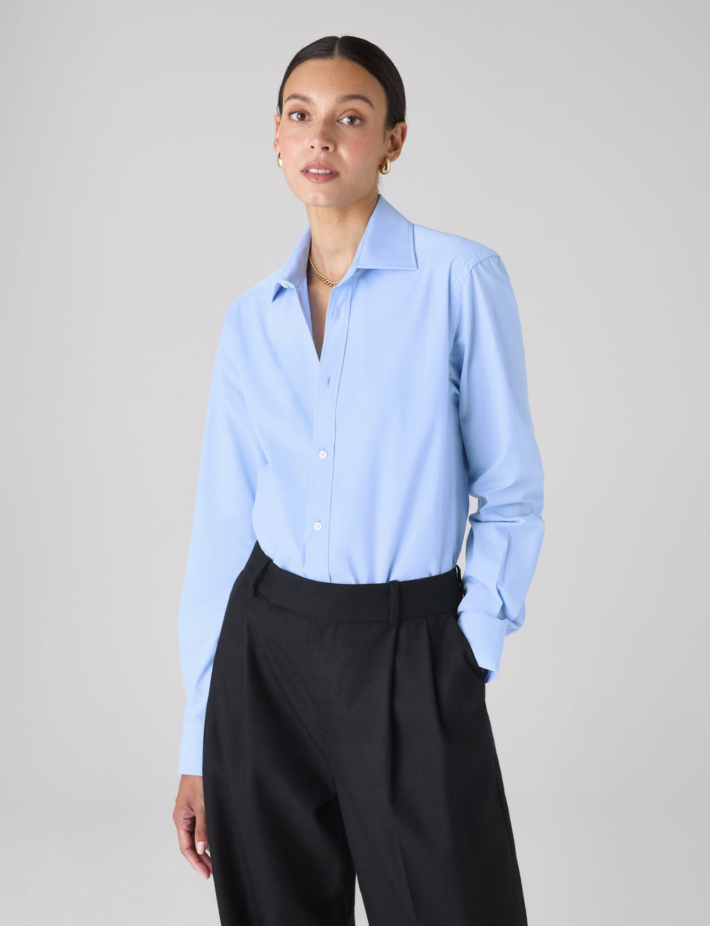 The Boyfriend: Fine Poplin, Sky Blue