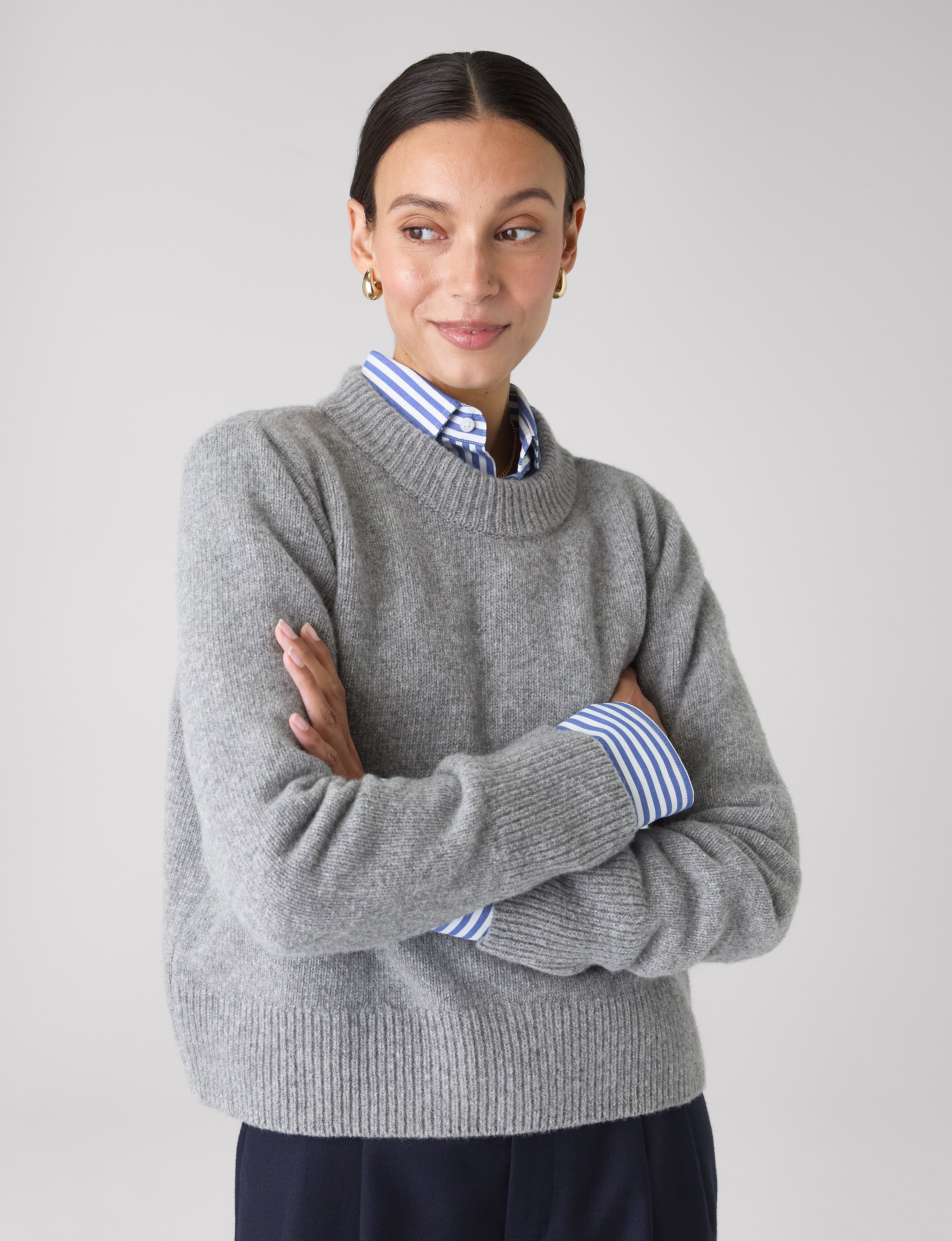 The Boyfriend Exaggerated Cuff: Fine Poplin, Royal Blue Stripe