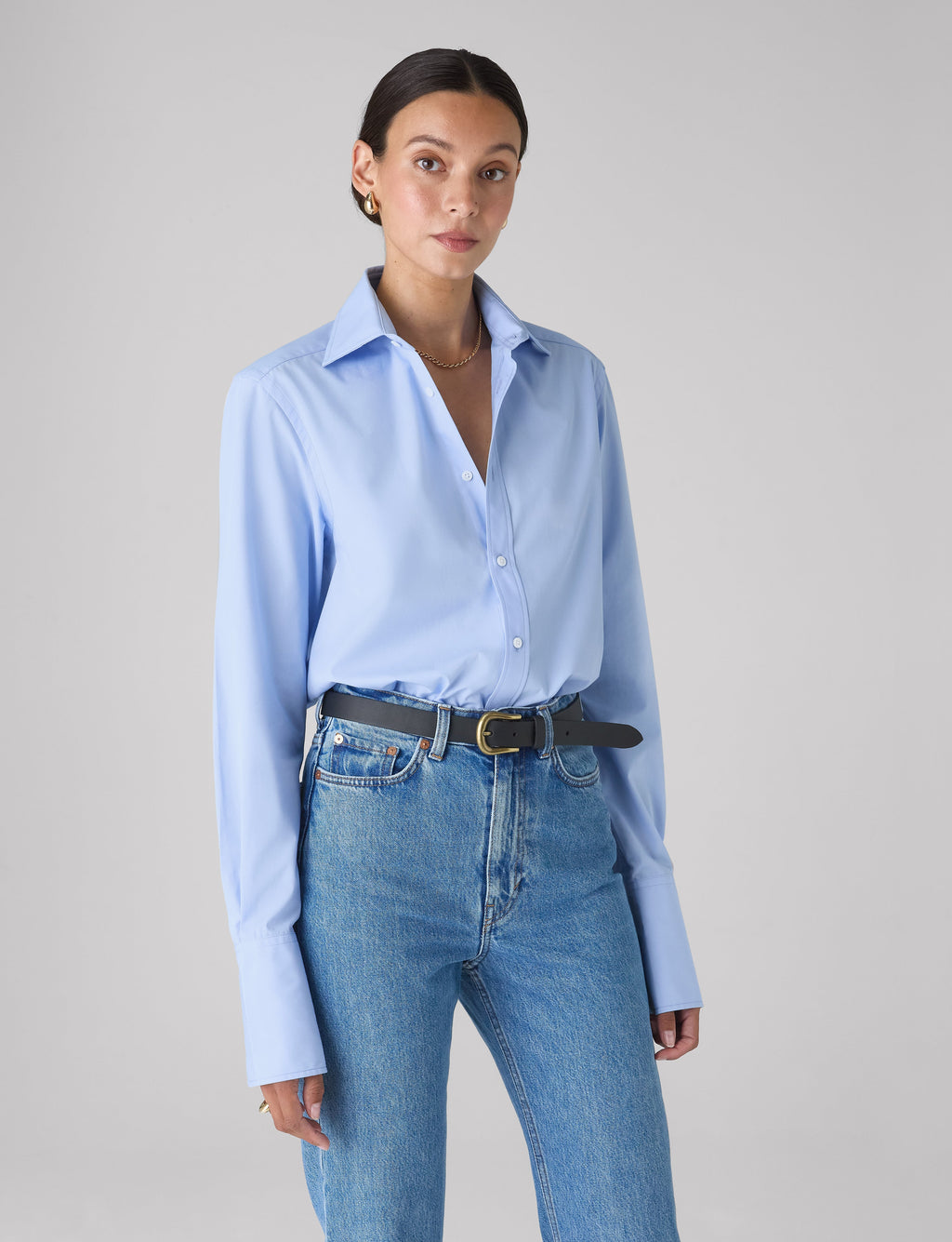 The Boyfriend Exaggerated Cuff: Fine Poplin, Sky Blue