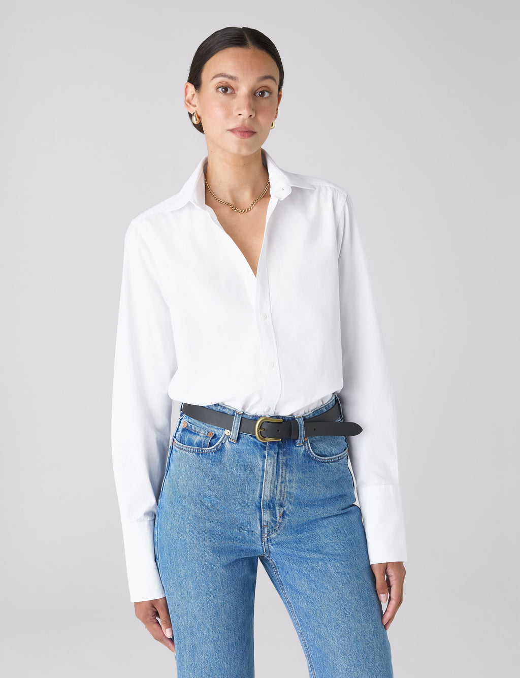 The Boyfriend Exaggerated Cuff: Fine Poplin, White