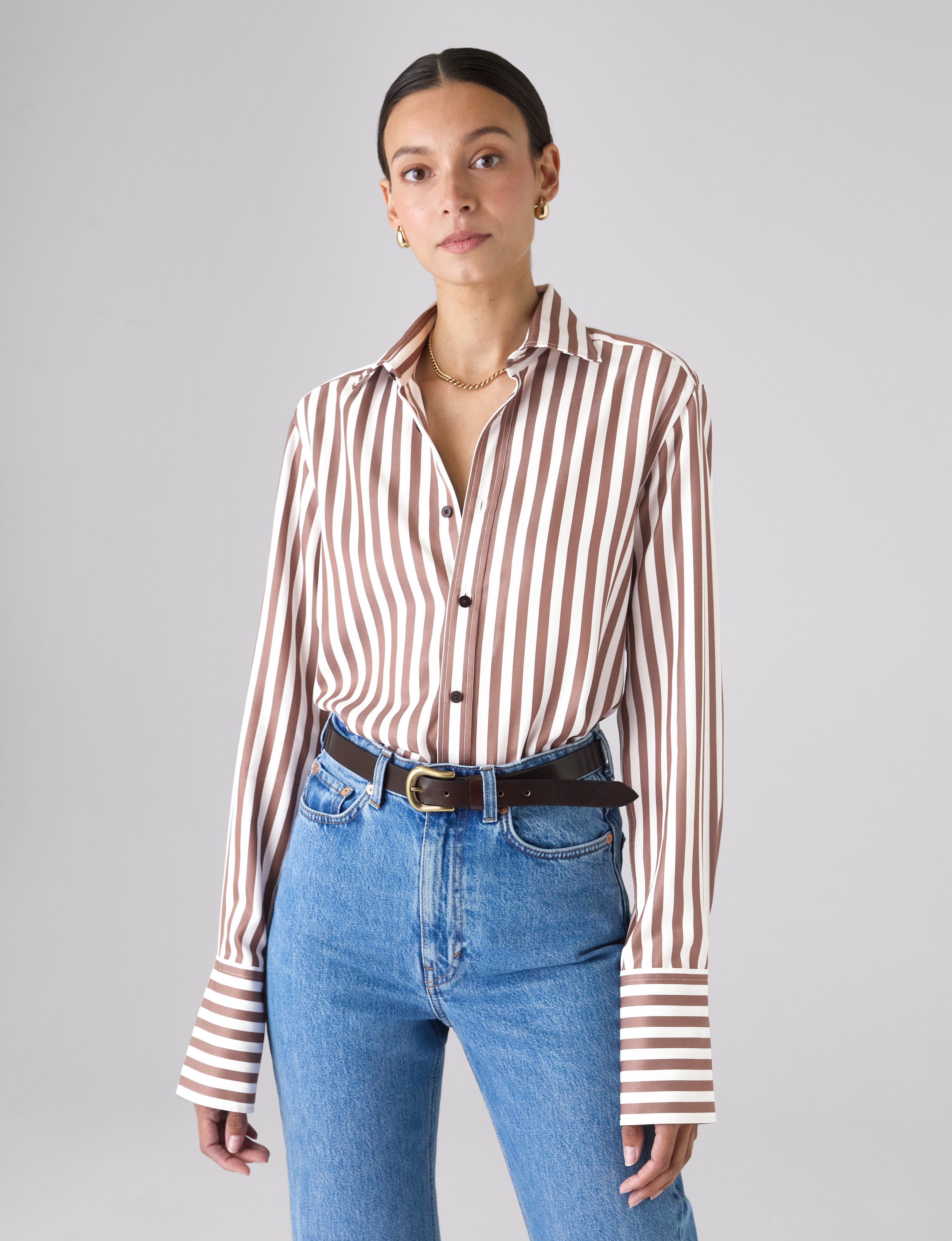 The Boyfriend Exaggerated Cuff: TENCEL™ Lyocell, Chocolate Stripe