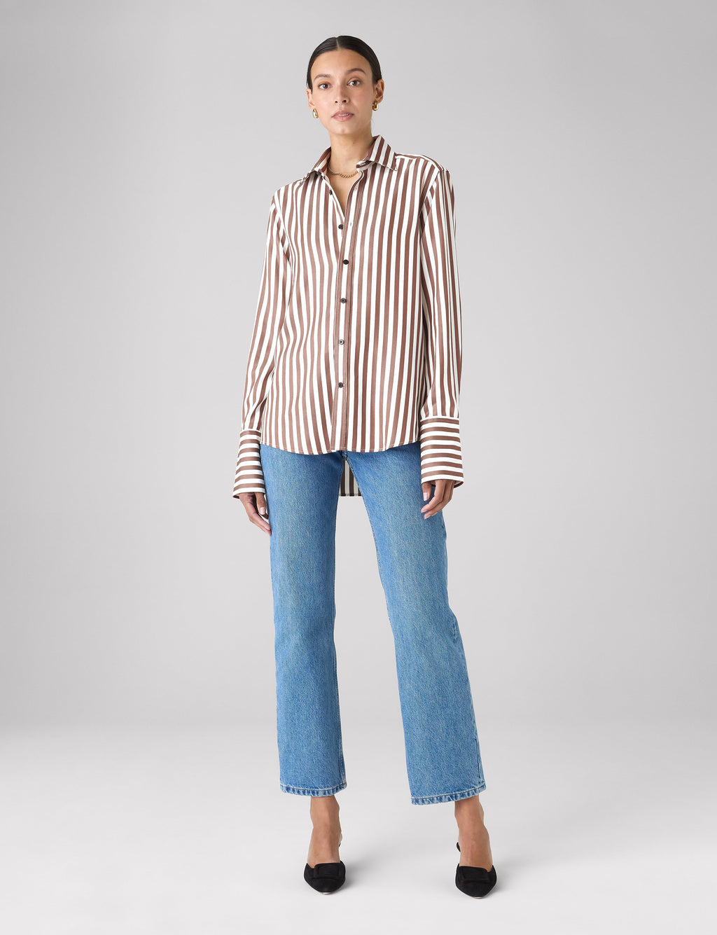 The Boyfriend Exaggerated Cuff: TENCEL™ Lyocell, Chocolate Stripe