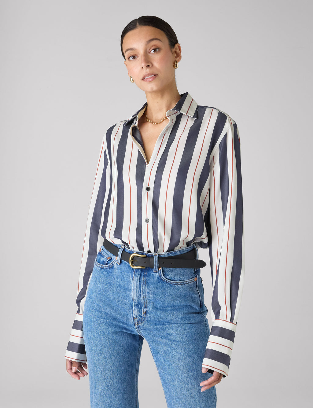 The Boyfriend Exaggerated Cuff: TENCEL™ Lyocell, Navy & Burgundy Wide Stripe