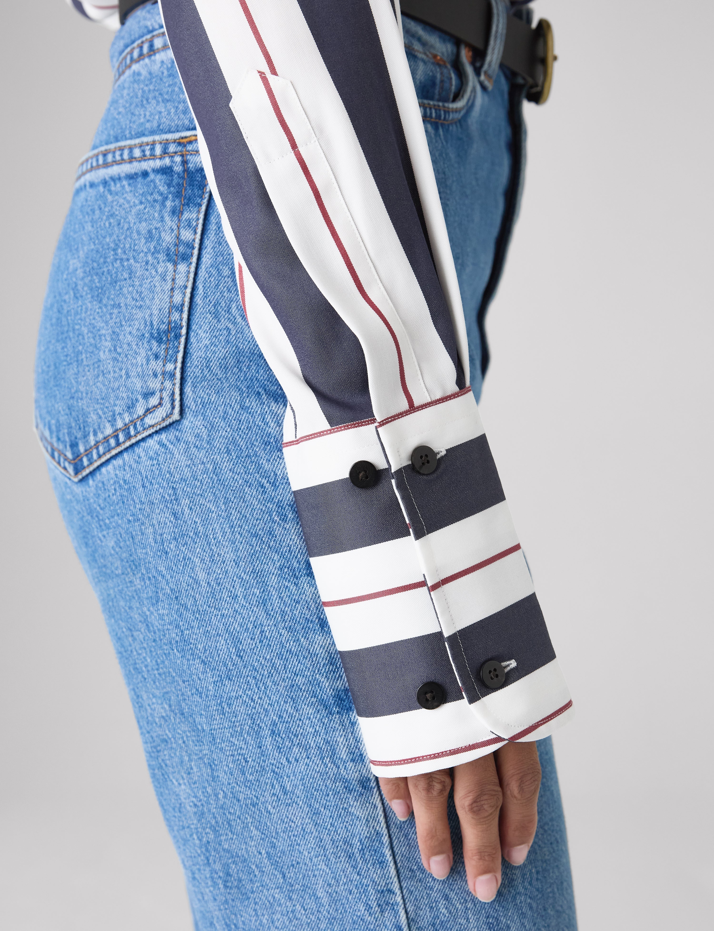 The Boyfriend Exaggerated Cuff: TENCEL™ Lyocell, Navy & Burgundy Wide Stripe