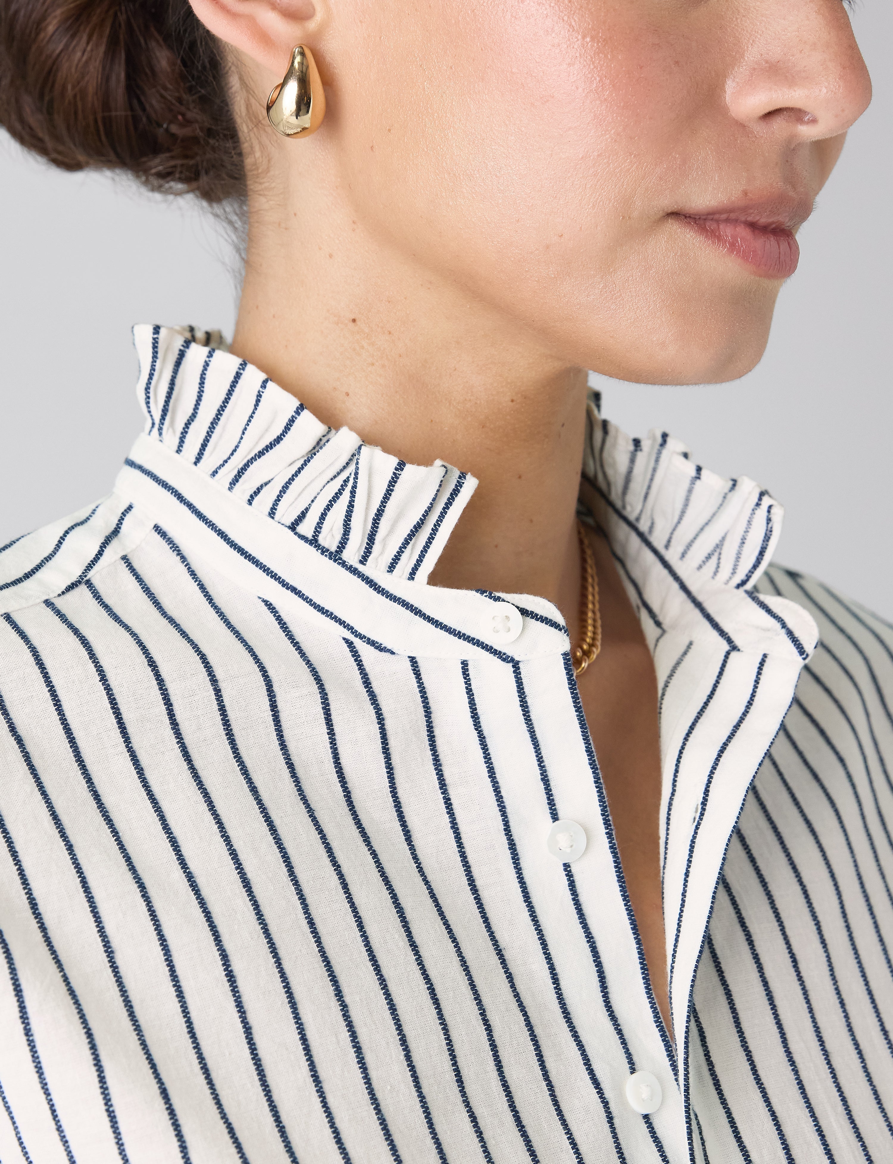 Kew Blouse: Cotton Voile, White with Navy Stripes