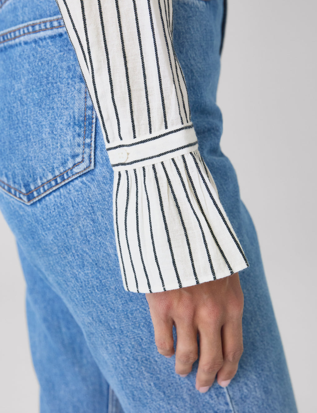 Kew Blouse: Cotton Voile, White with Navy Stripes