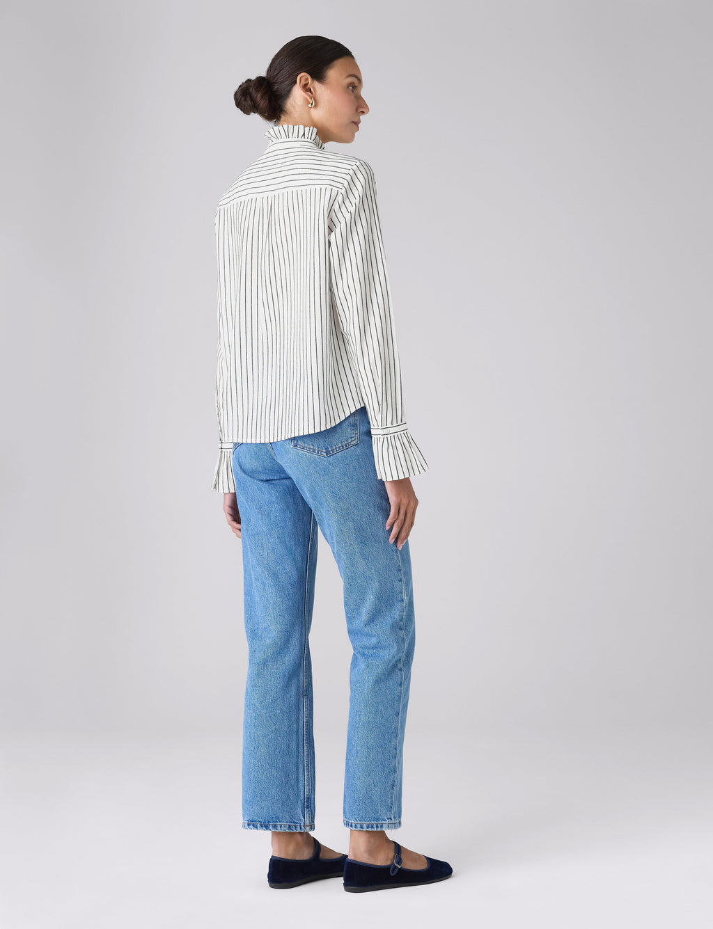 Kew Blouse: Cotton Voile, White with Navy Stripes