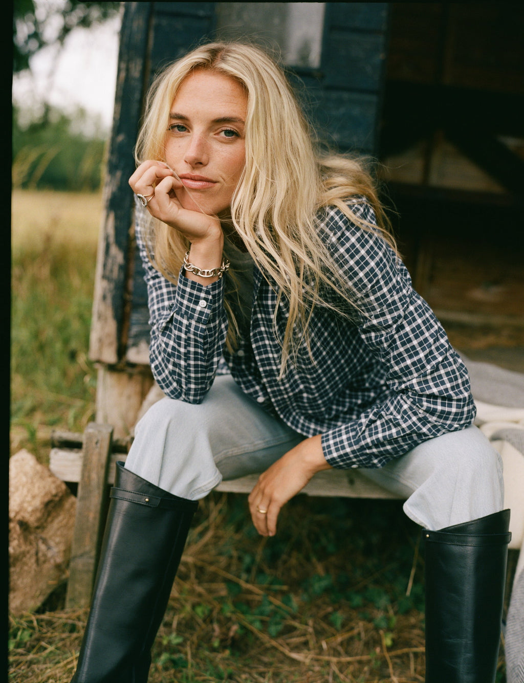 The Classic: Fine Brushed, Navy Blue Check