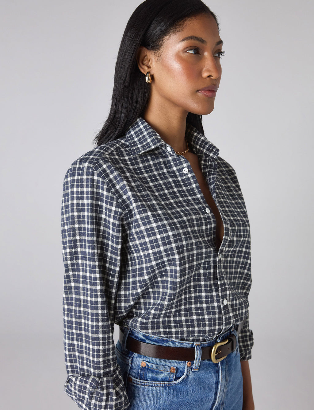 The Classic: Fine Brushed, Navy Blue Check