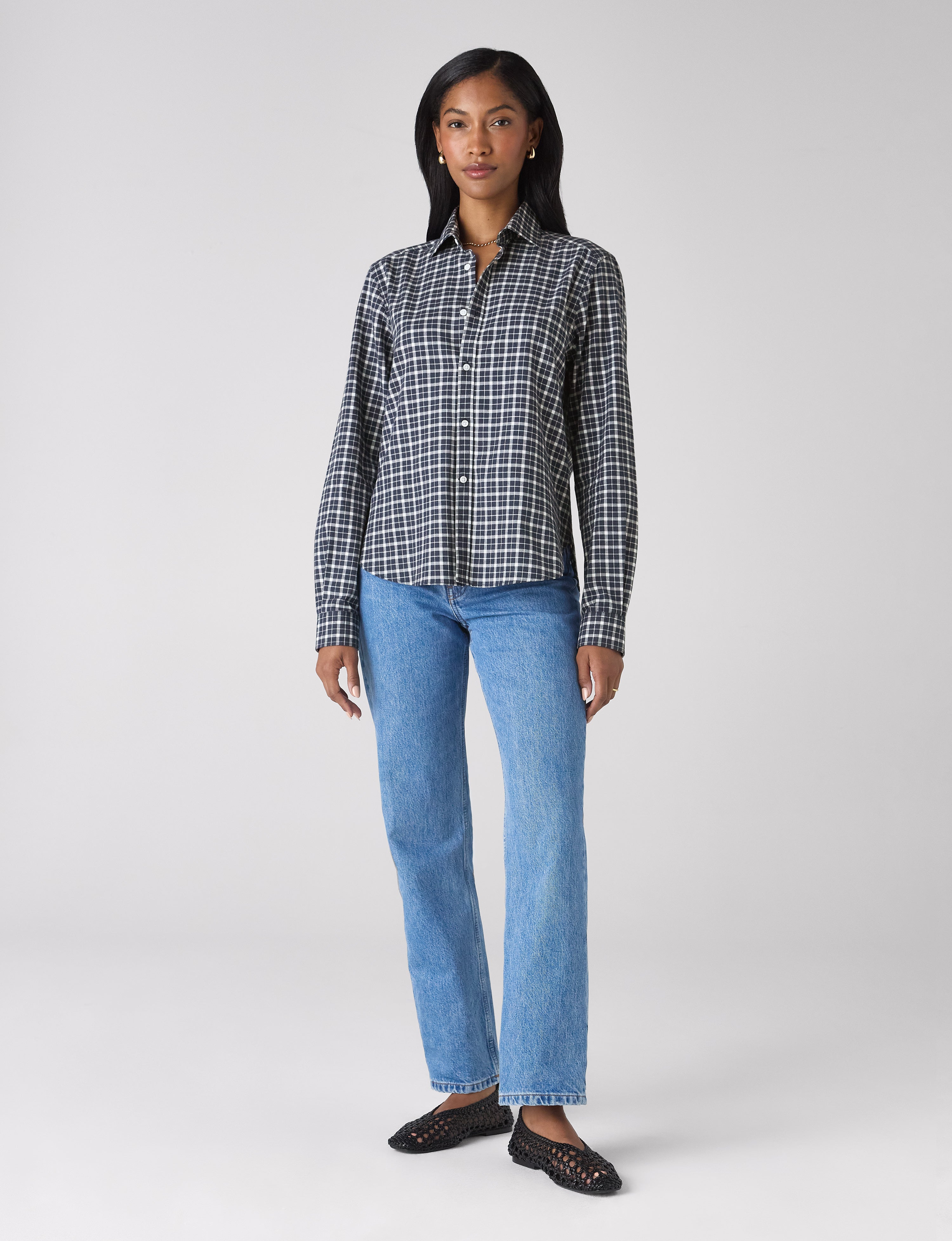 The Classic: Fine Brushed, Navy Blue Check