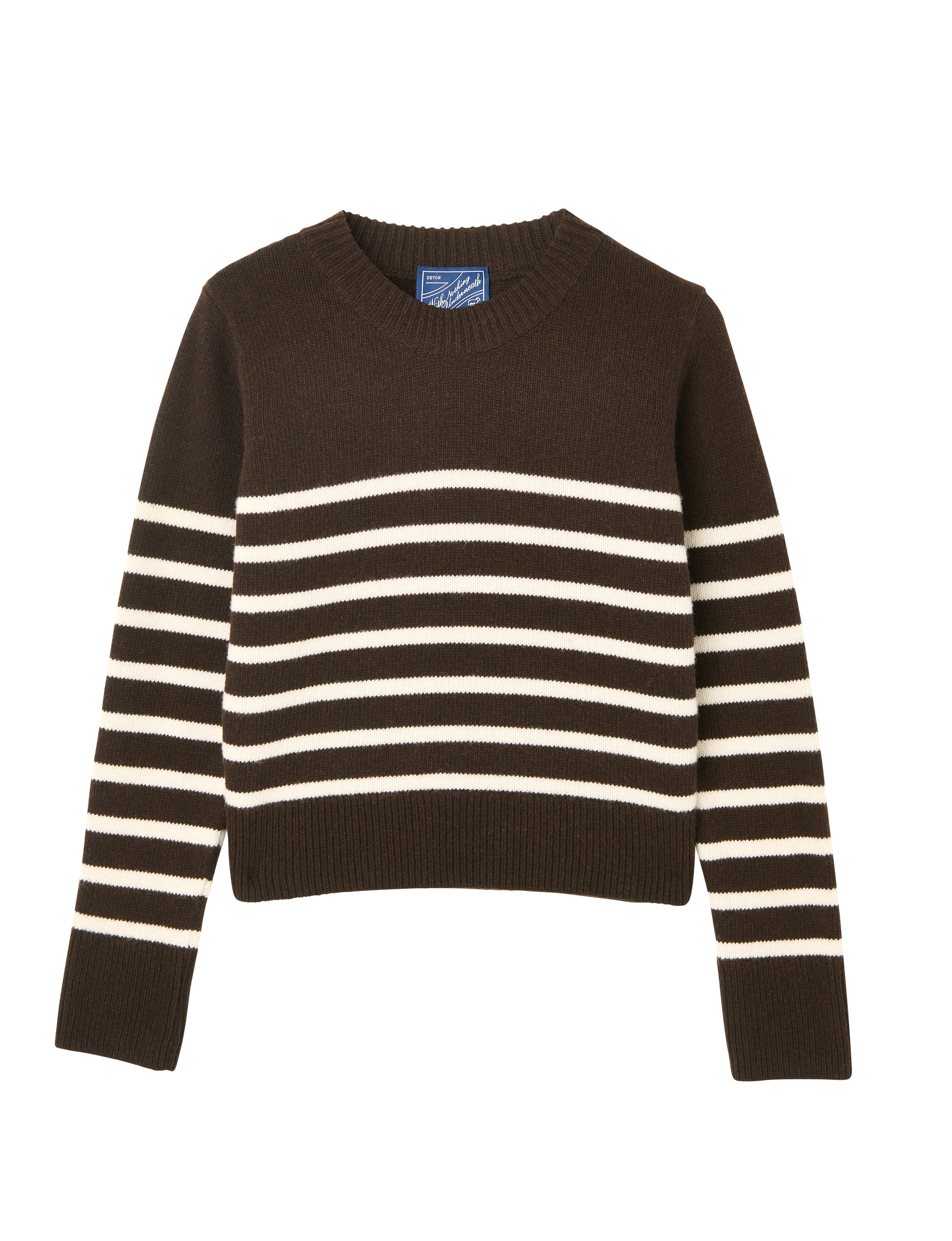 Devon Jumper: Wool, Chocolate with Cream Stripes