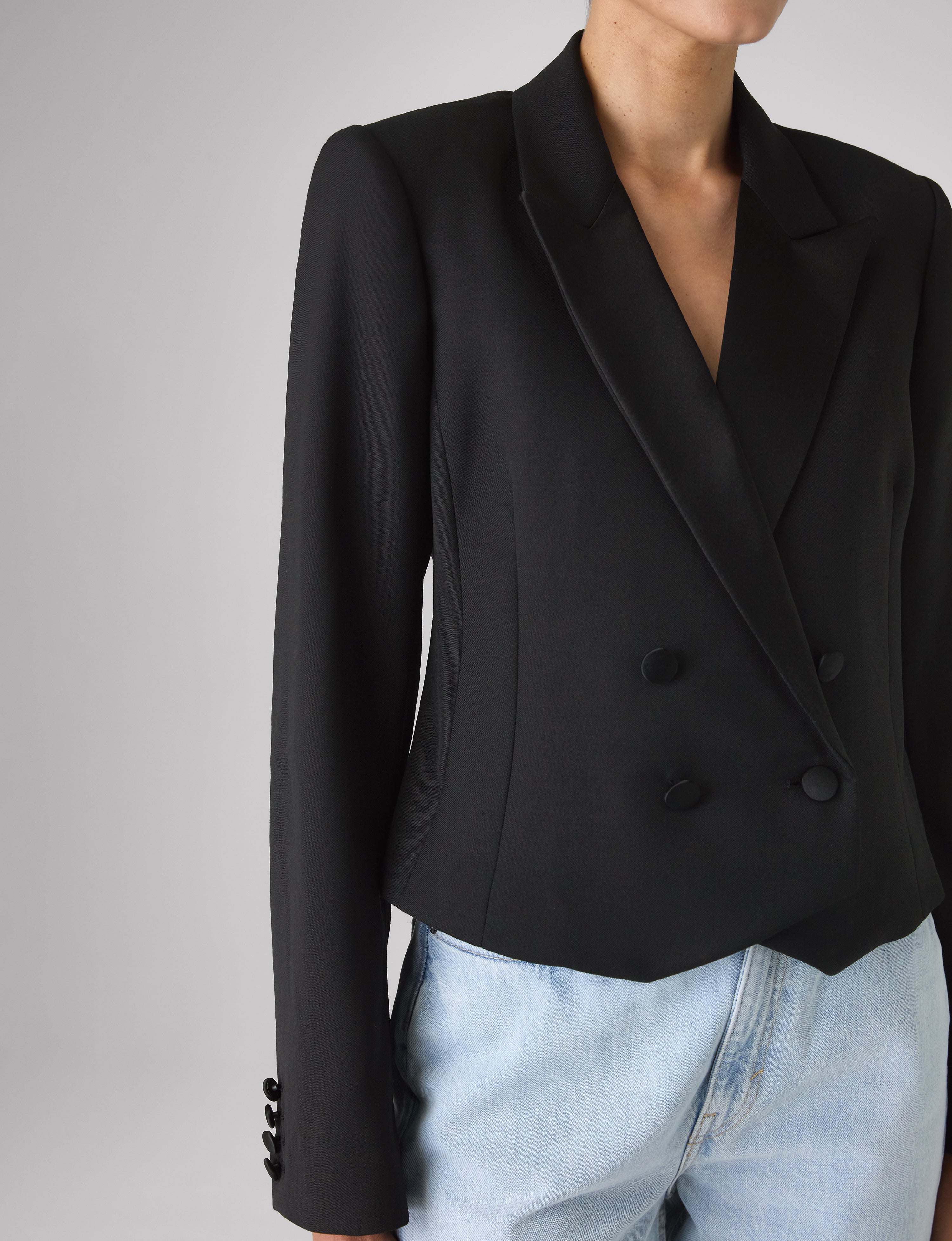 Belgravia Cropped Tuxedo: Wool, Black