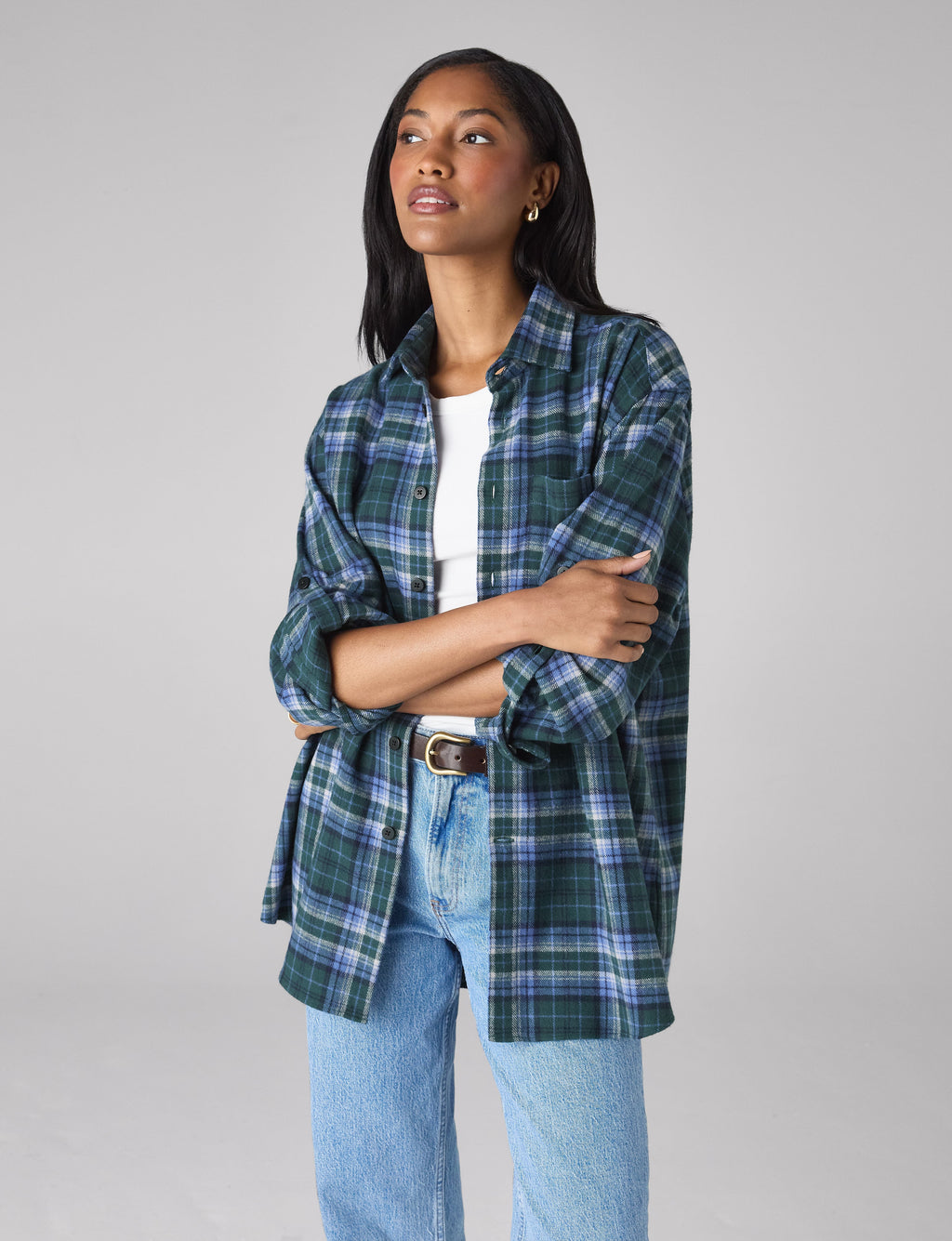 The Oversized: Thick Brushed, Blue and Green Check