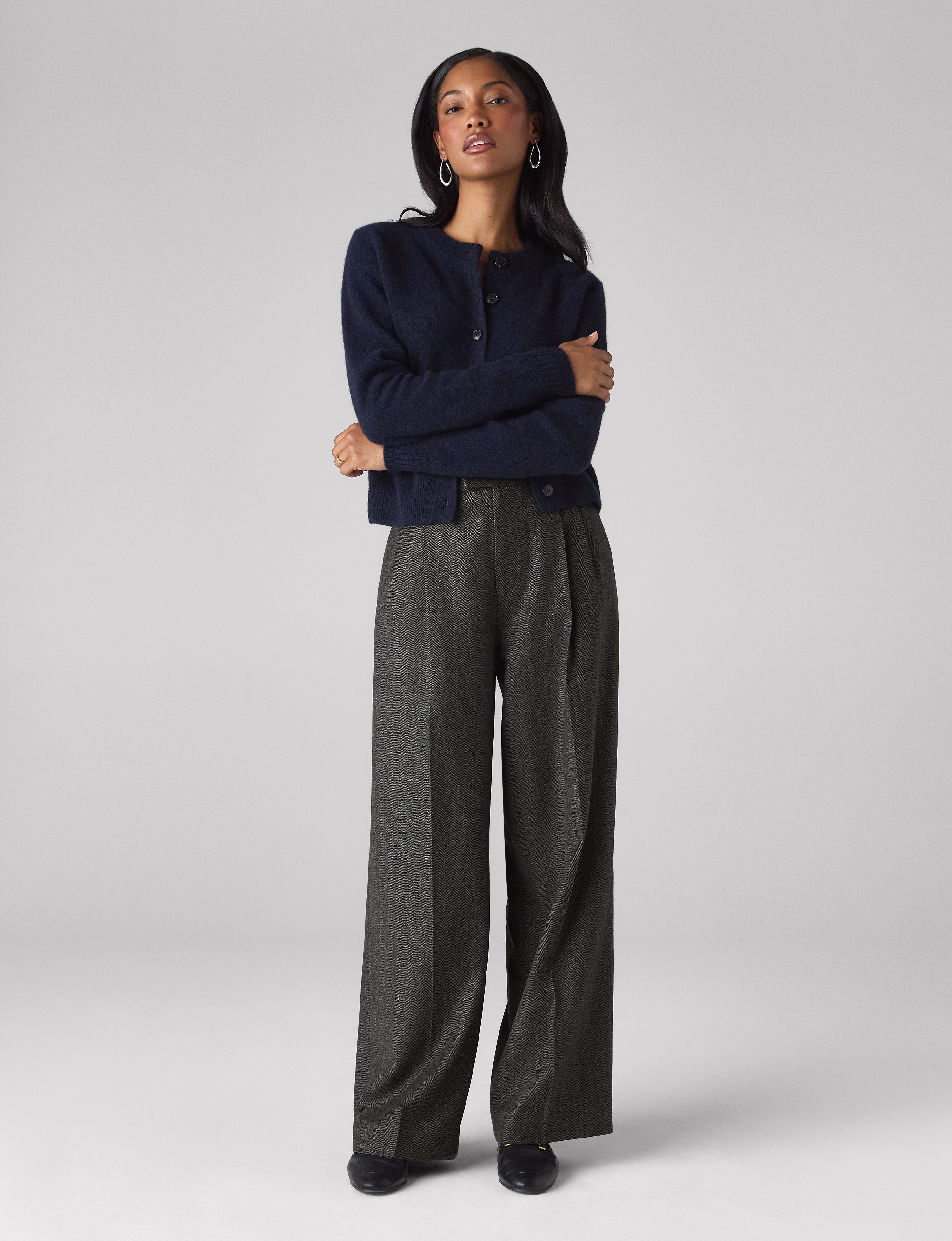 Rampling Trouser: Wool, Grey Herringbone