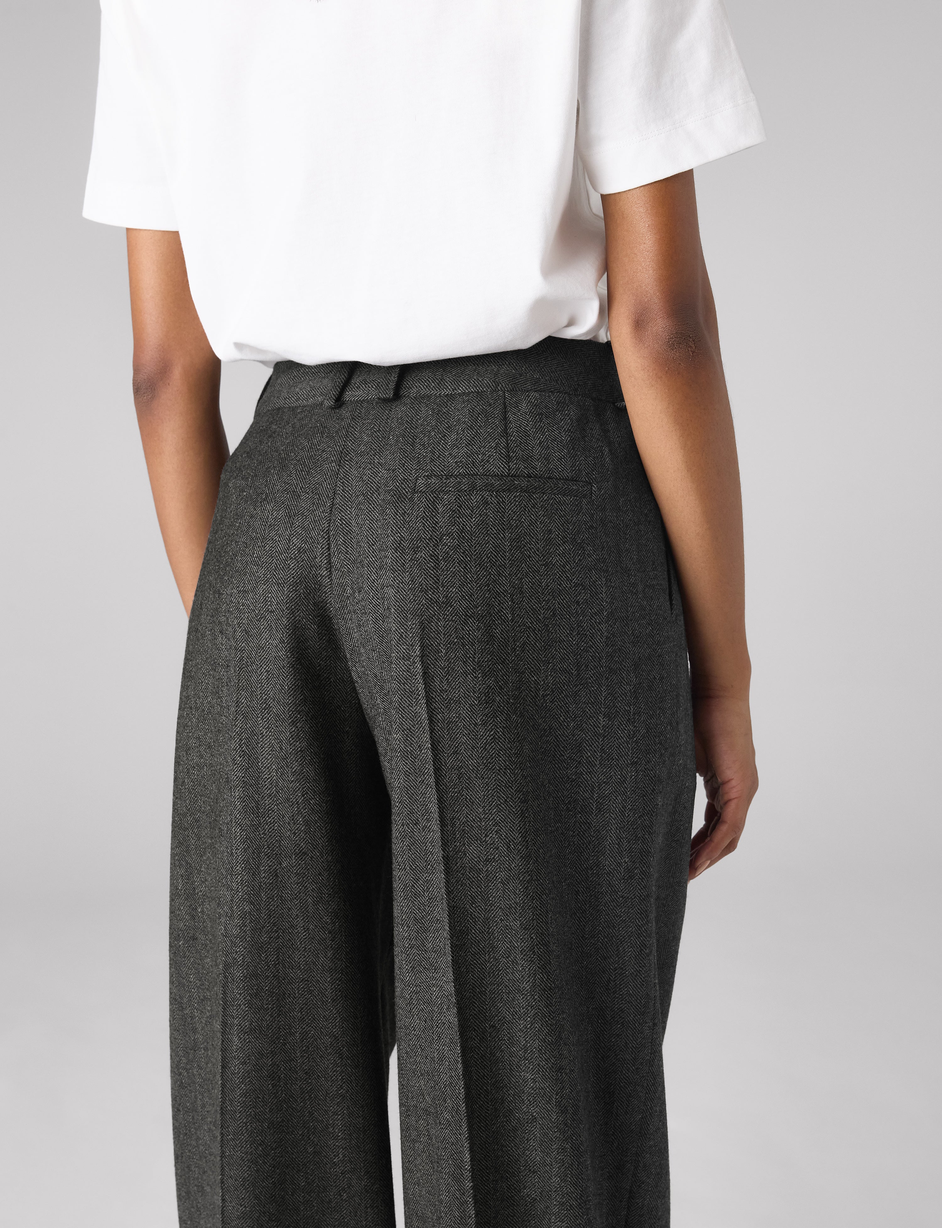 Rampling Trouser: Wool, Grey Herringbone