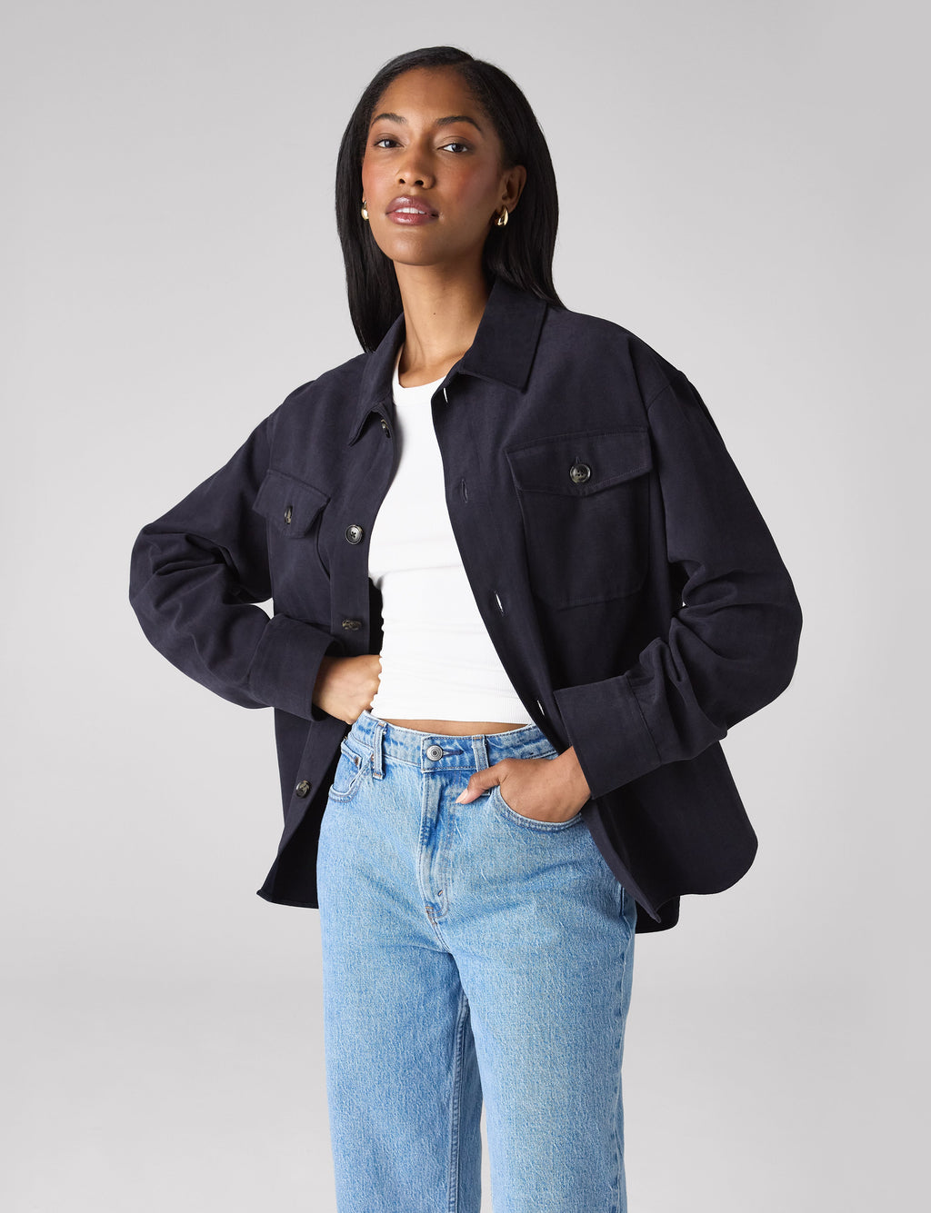 Stow Overshirt: Brushed Twill, Navy Blue