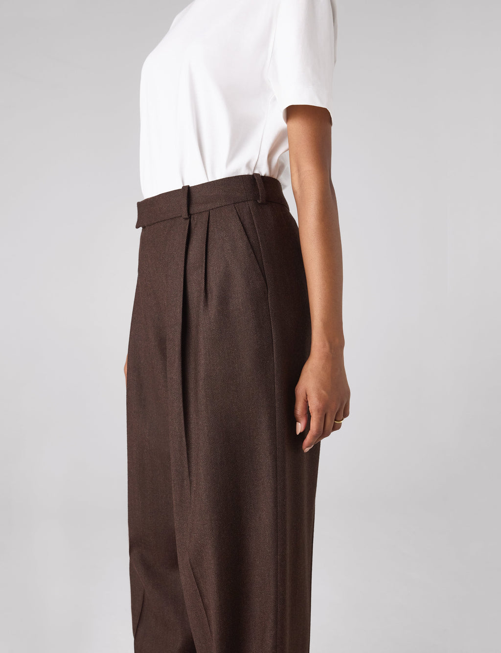 Rampling Trouser: Wool, Dark Brown Herringbone