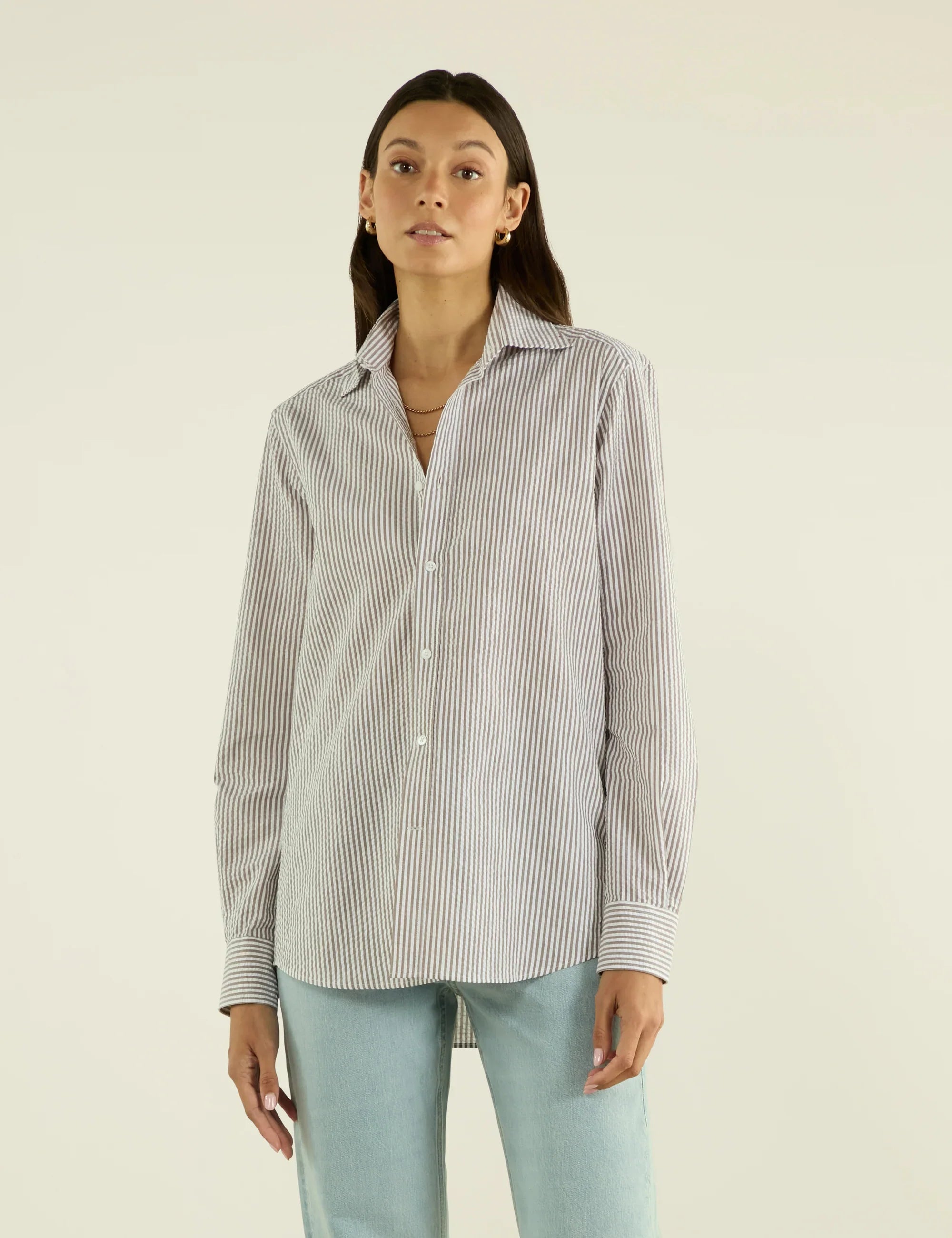 The Boyfriend: Seersucker, Mocha Stripe