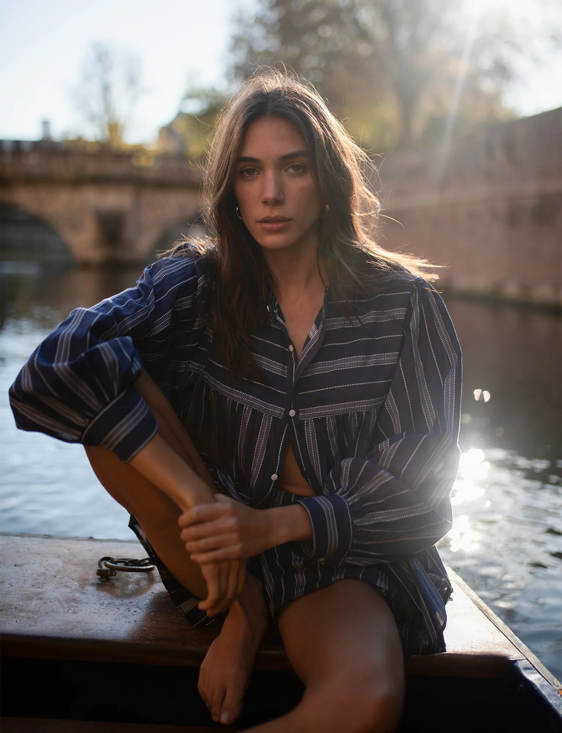 Daphne: Cotton Voile, Navy and White Stripe