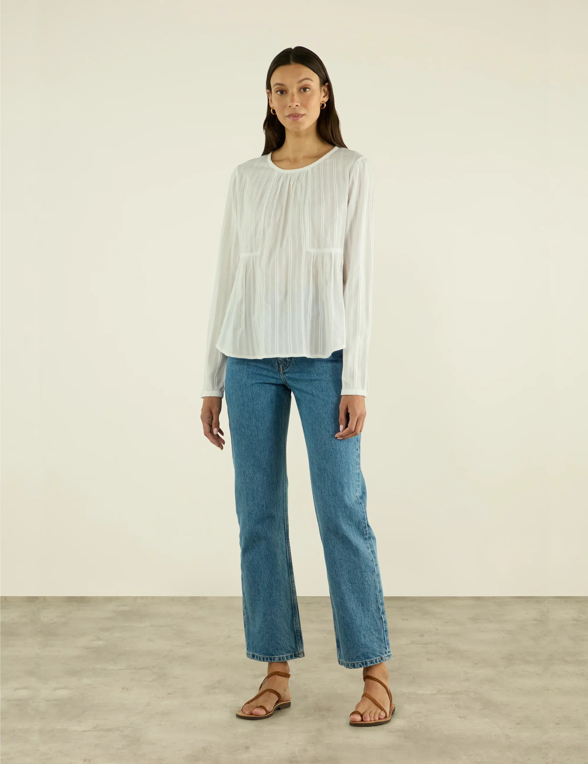 Pimlico Blouse: Cotton Voile, White Double Stripe