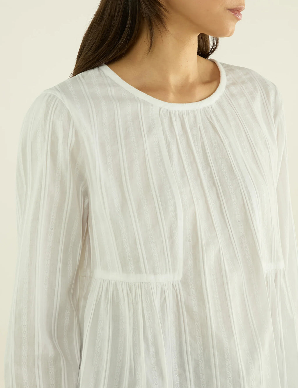 Pimlico Blouse: Cotton Voile, White Double Stripe