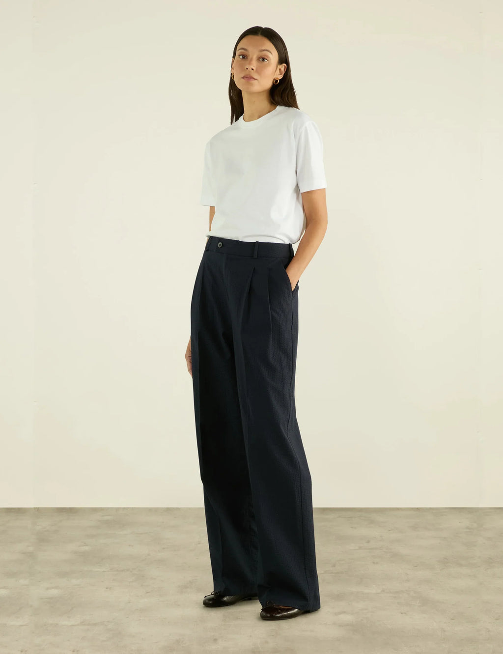 Rampling Trouser: Seersucker, Navy Blue