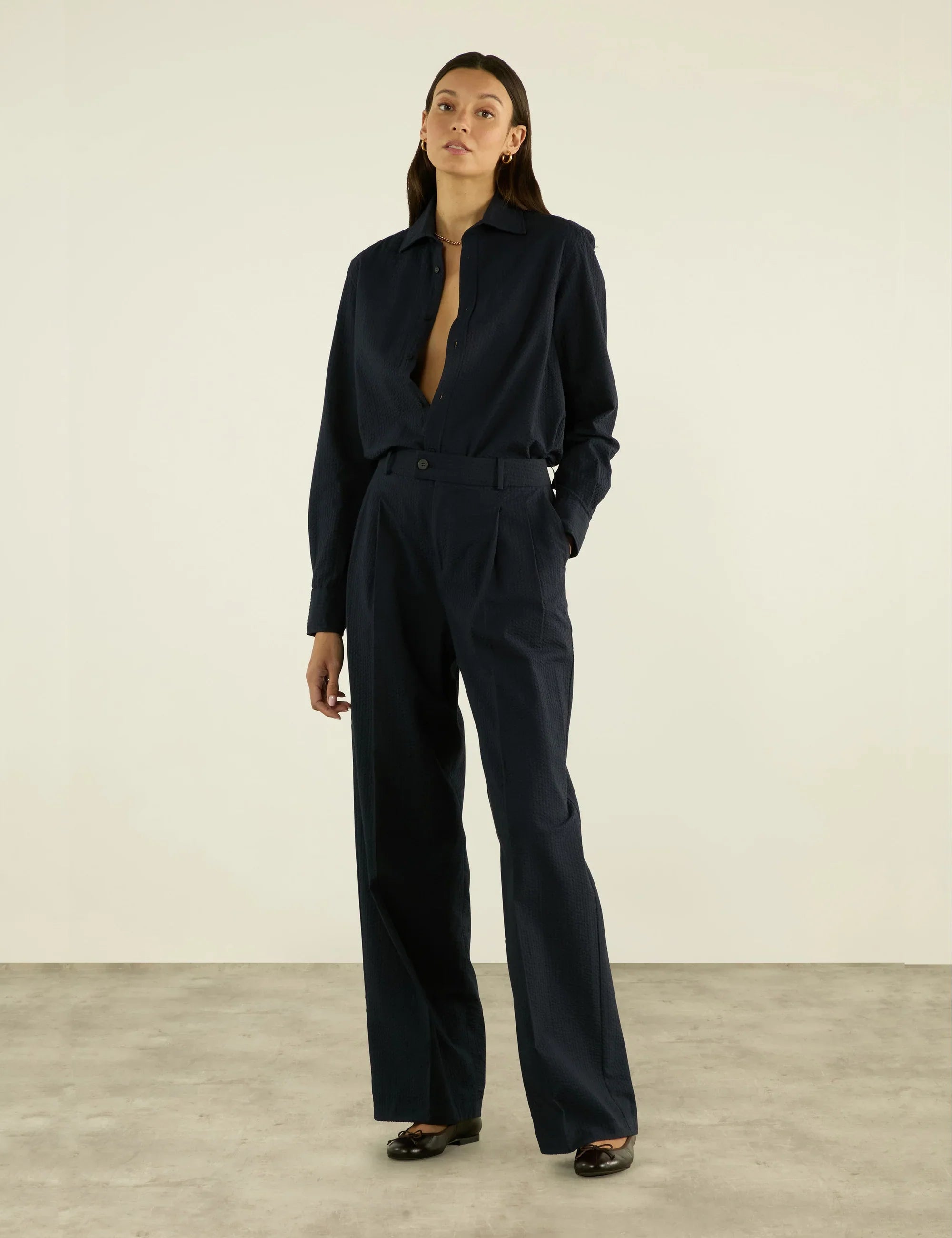 Rampling Trouser: Seersucker, Navy Blue