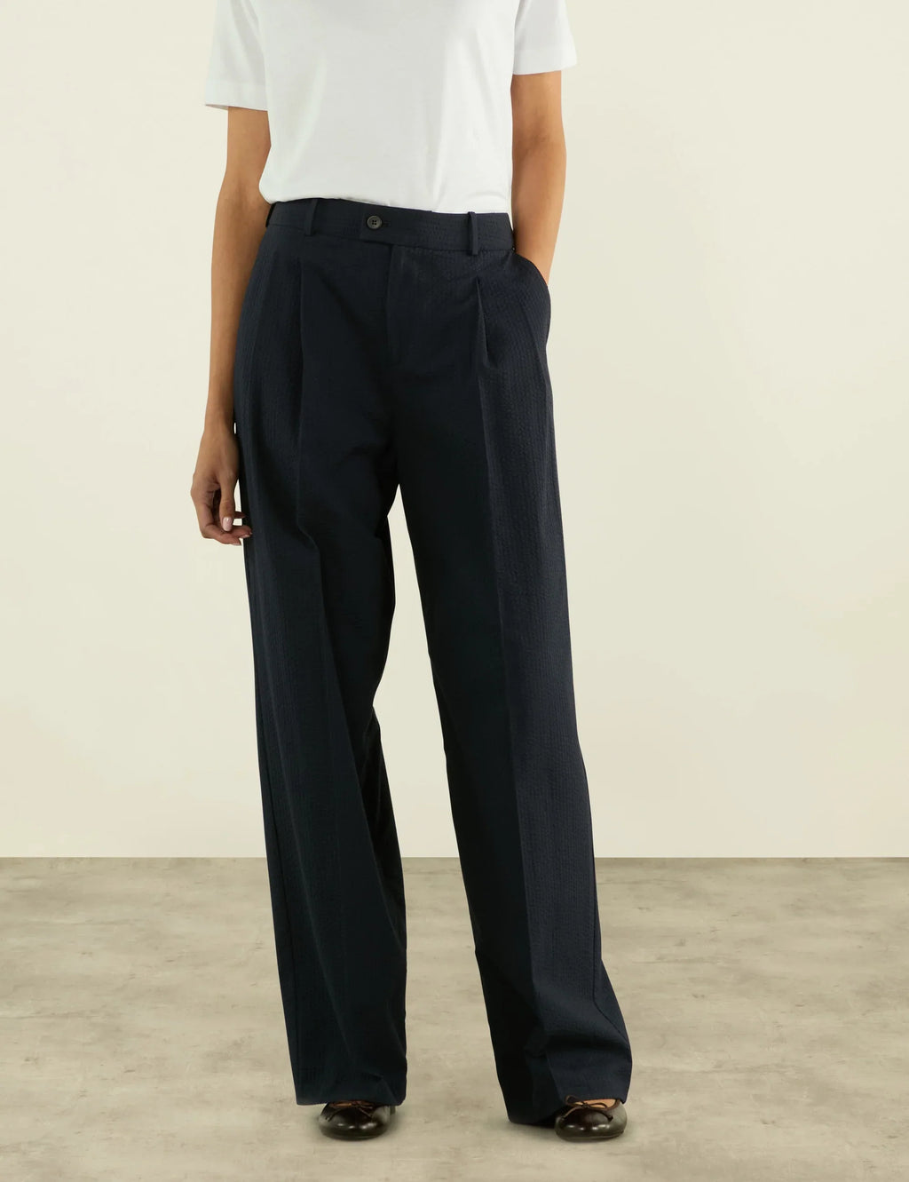 Rampling Trouser: Seersucker, Navy Blue