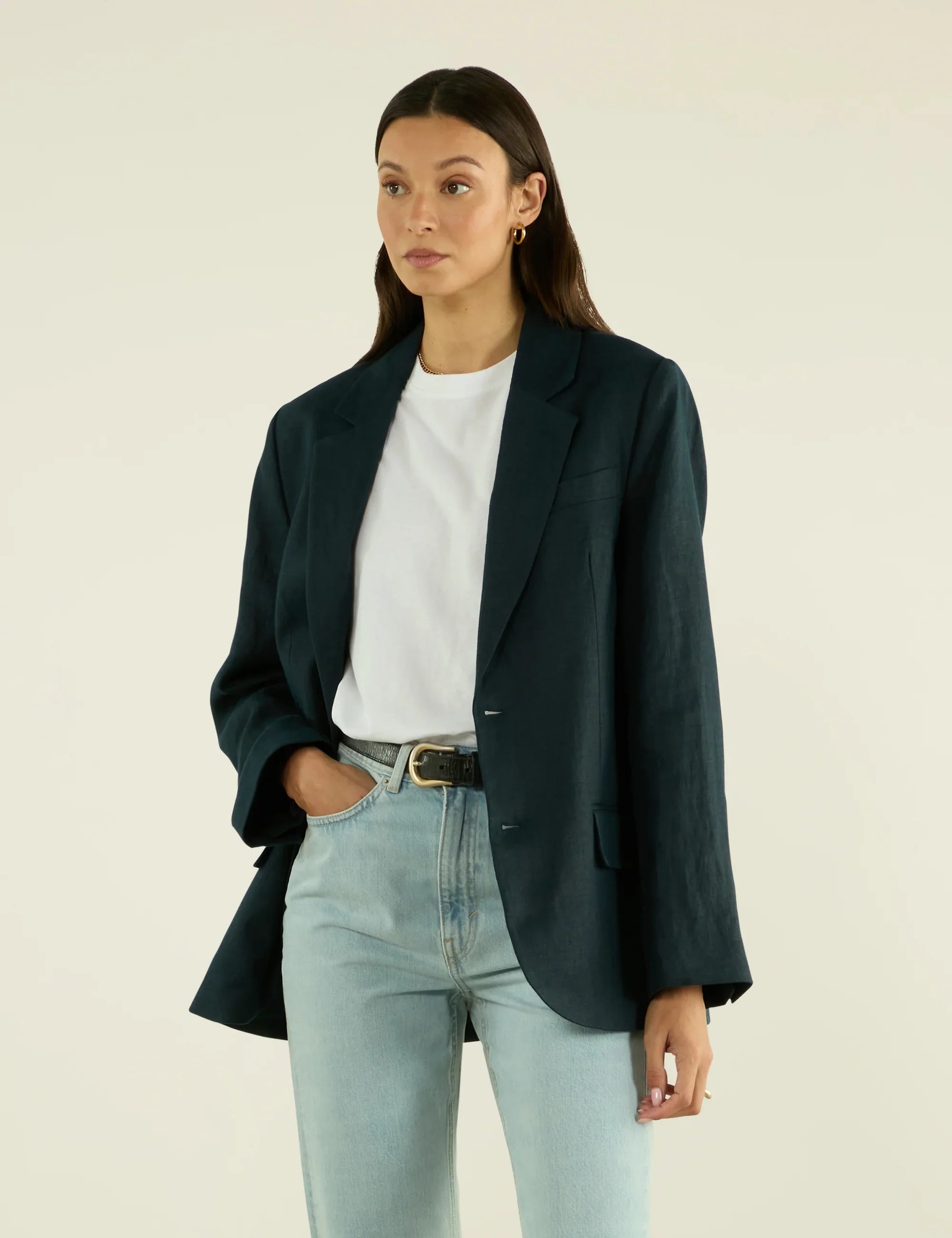 Hutton Blazer: Linen, Navy Blue