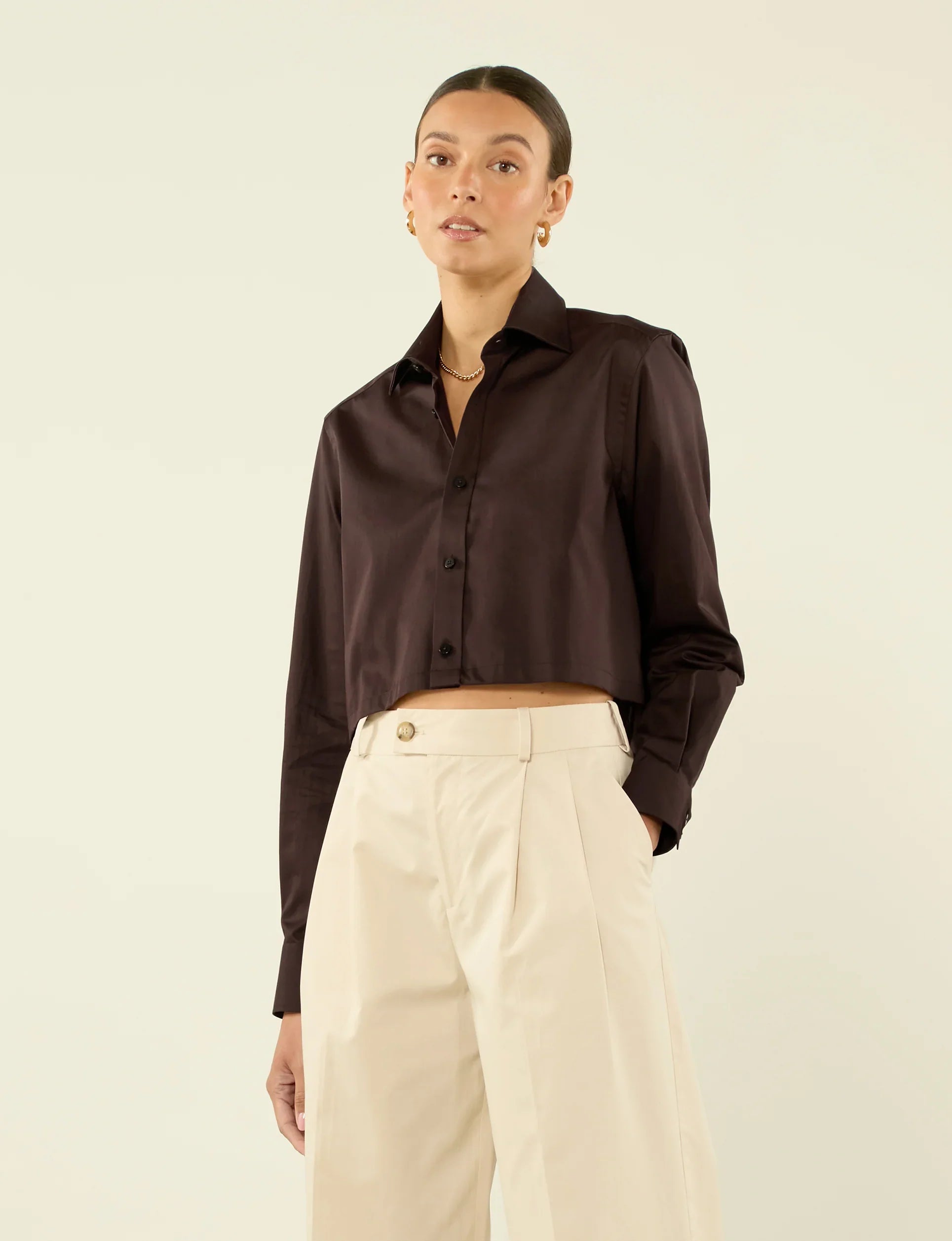 The Cropped: Fine Poplin, Chocolate