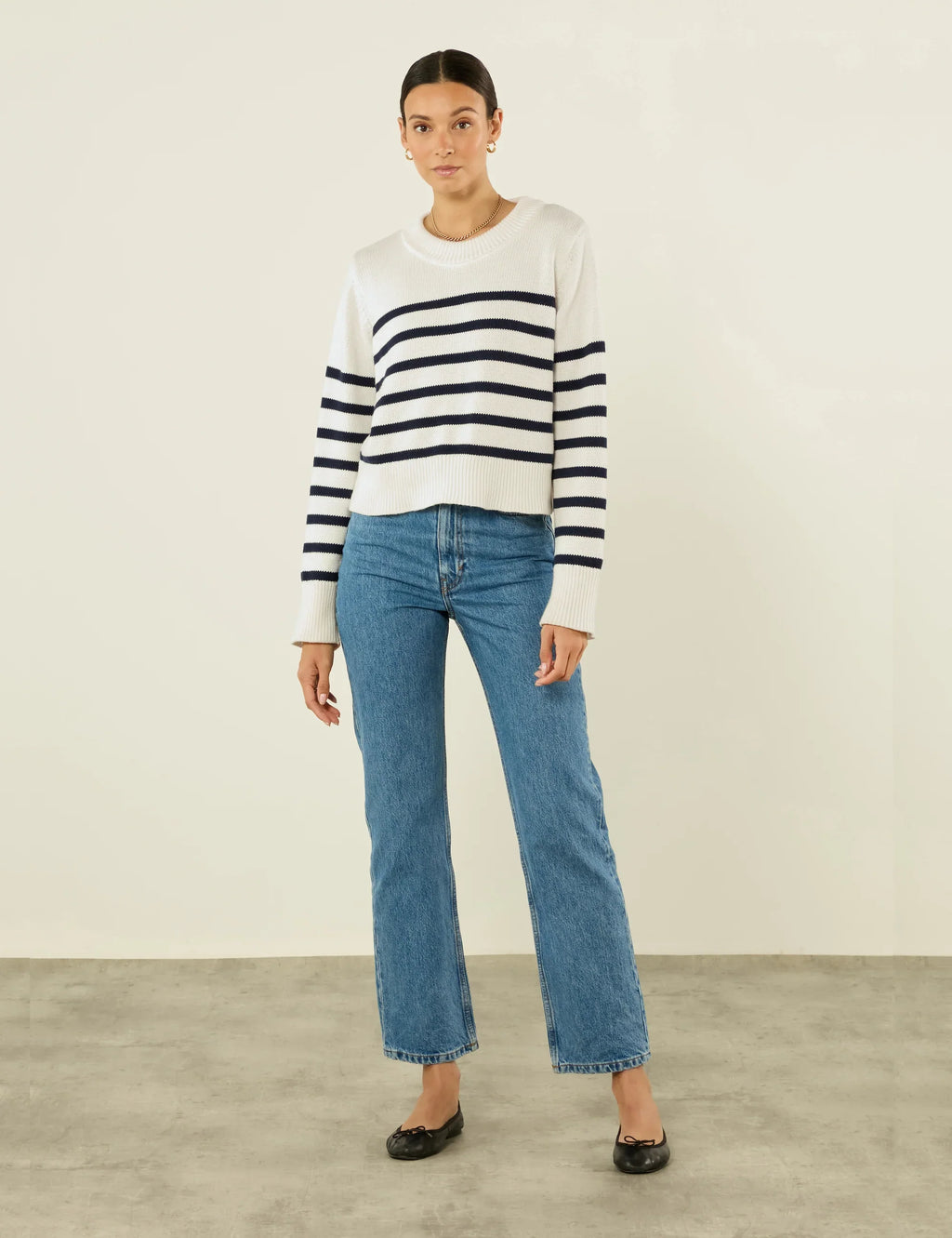 Devon Jumper: Cotton, Navy Stripe