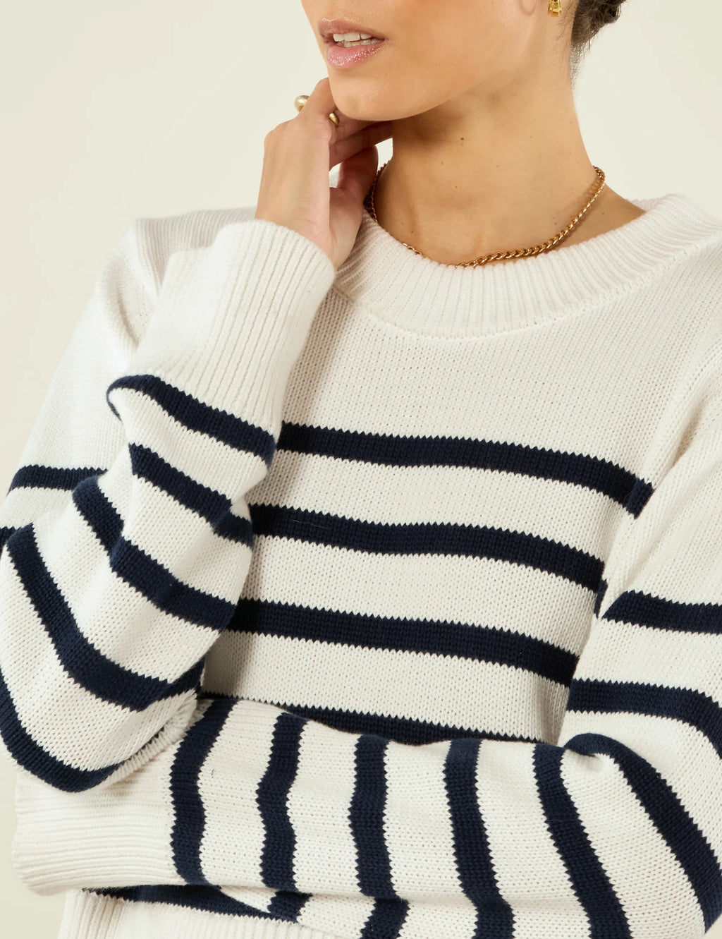 Devon Jumper: Cotton, Navy Stripe