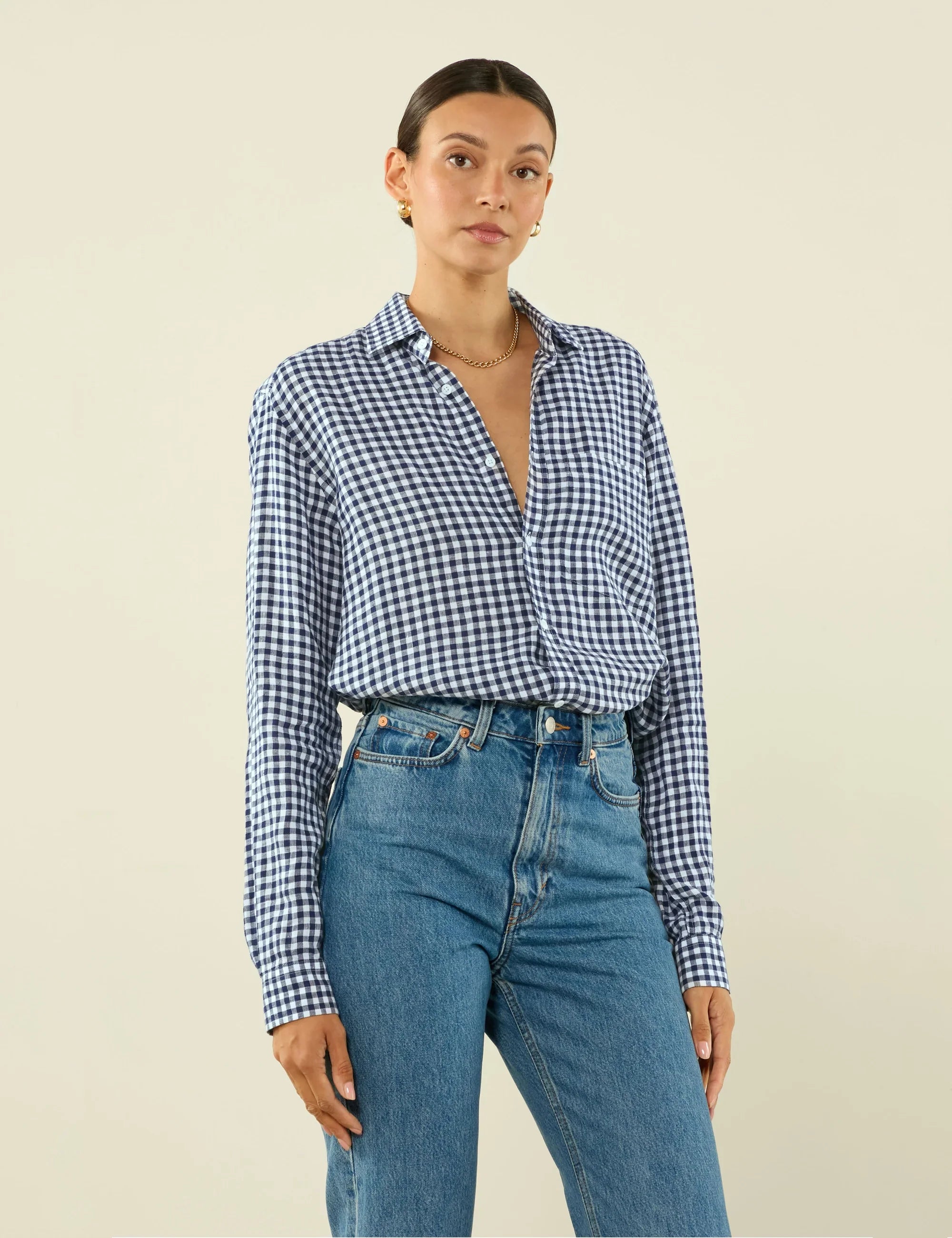 The Classic: Linen, Navy Blue Gingham