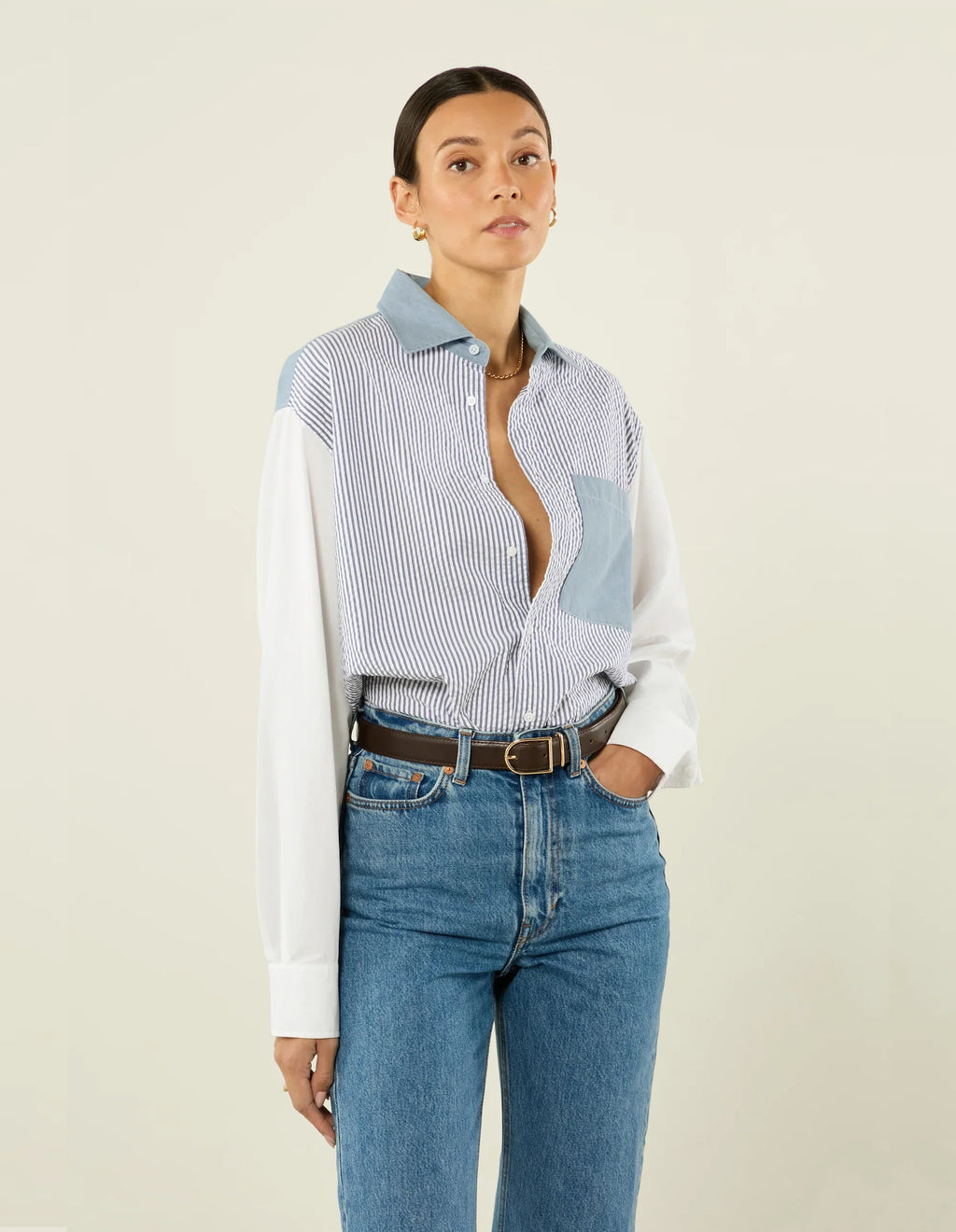 The Oversized: Chambray, Blue Patchwork