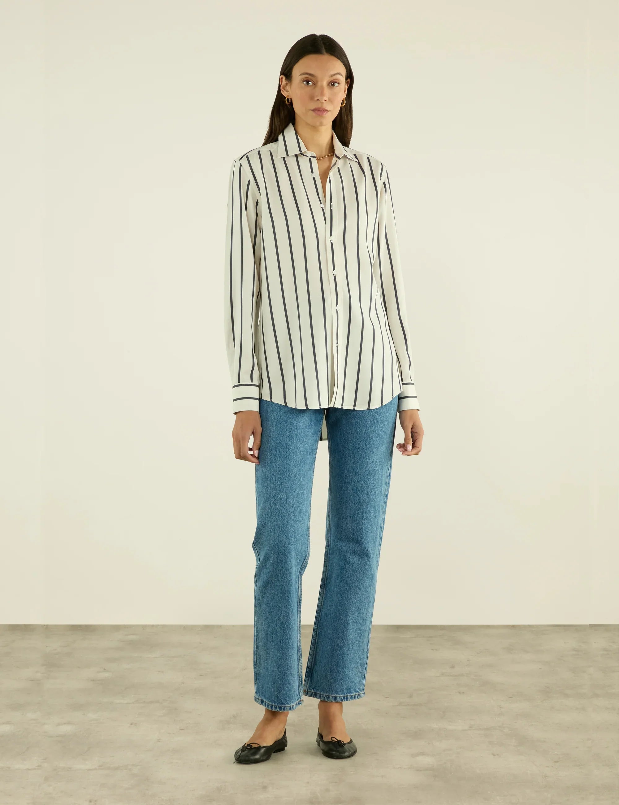 The Boyfriend: TENCEL™ Lyocell, Charcoal Stripe