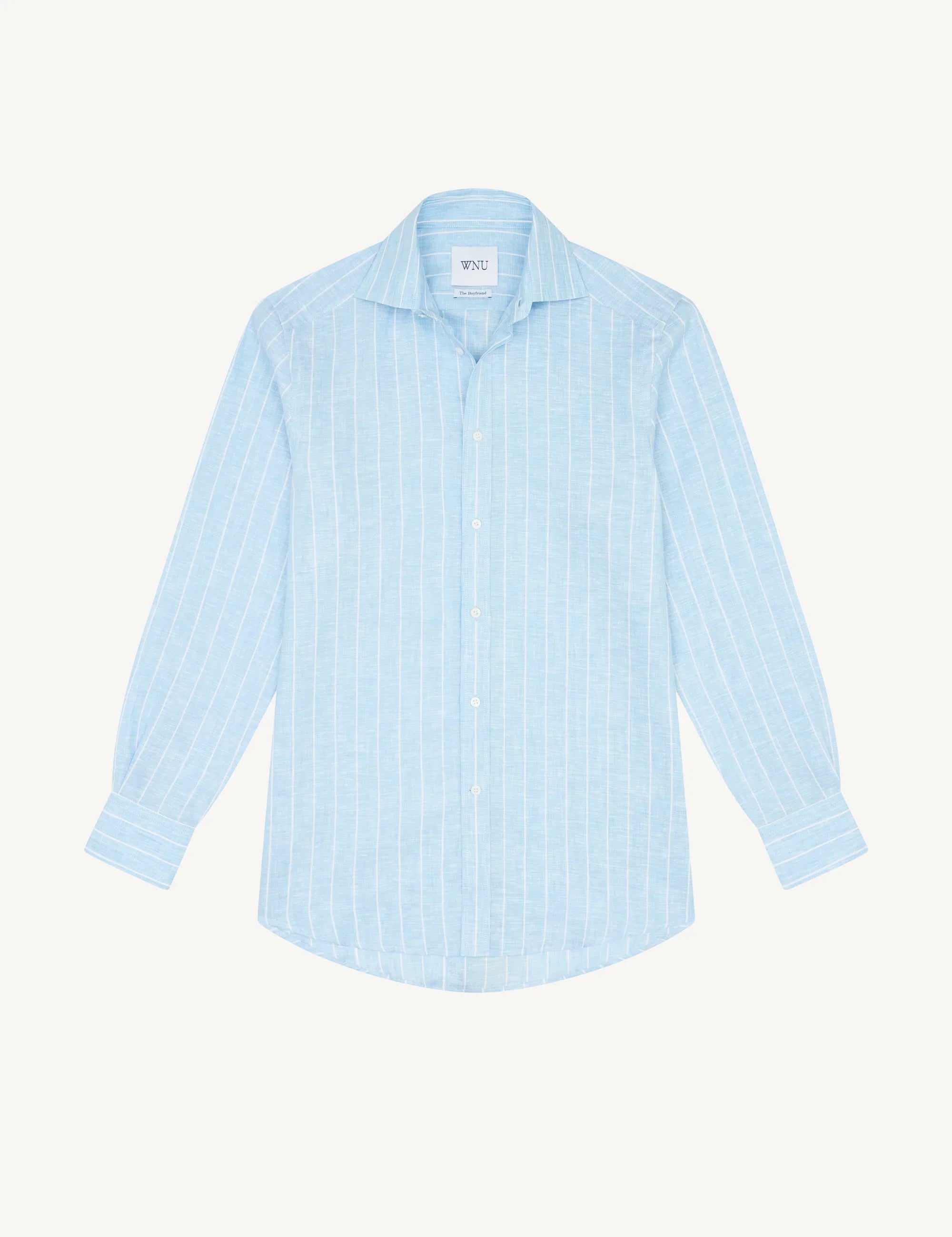The Boyfriend: Linen, Sky Blue Stripe