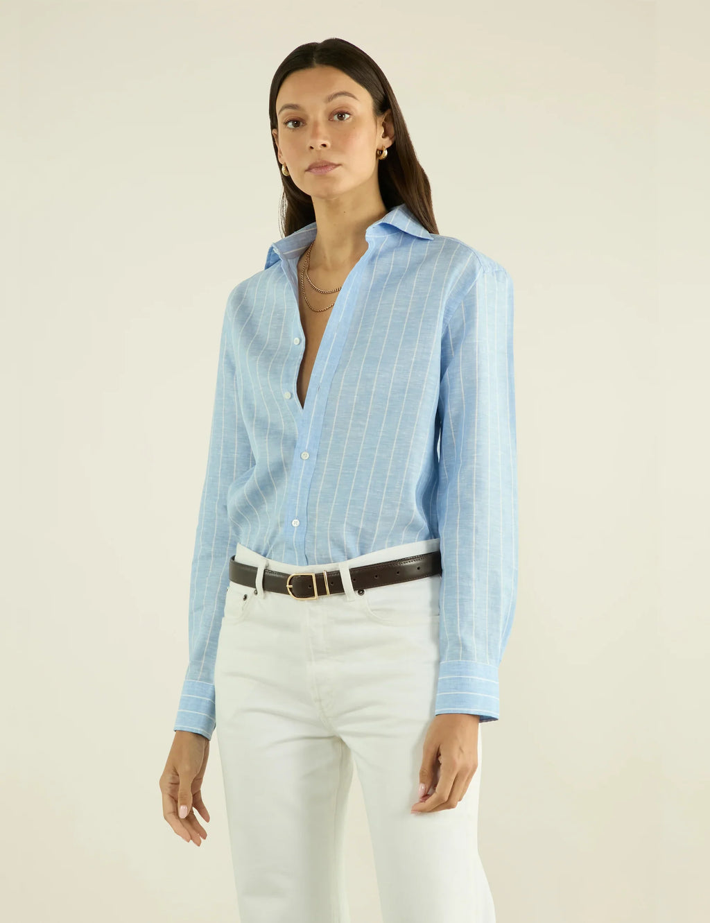 The Boyfriend: Linen, Sky Blue Stripe