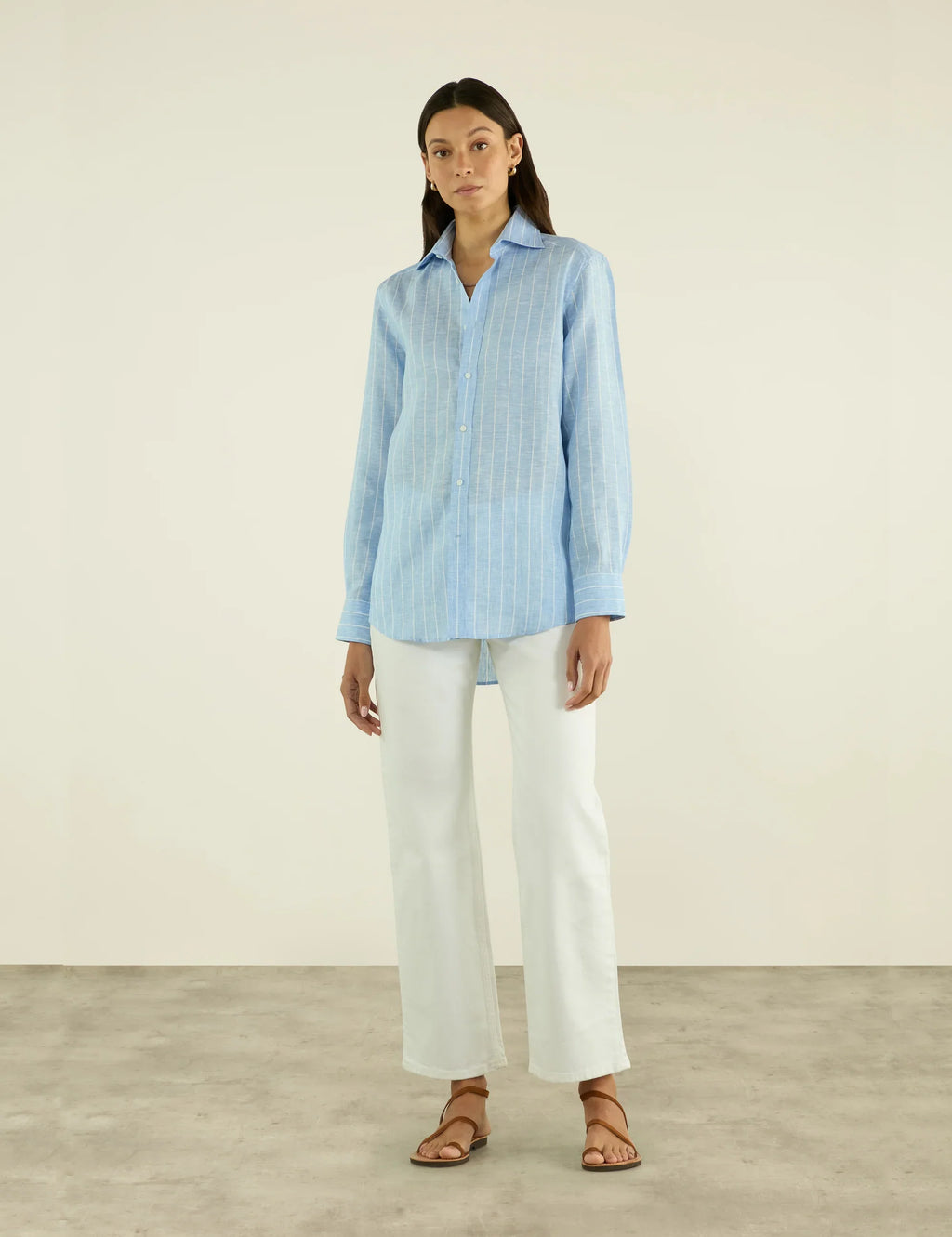 The Boyfriend: Linen, Sky Blue Stripe