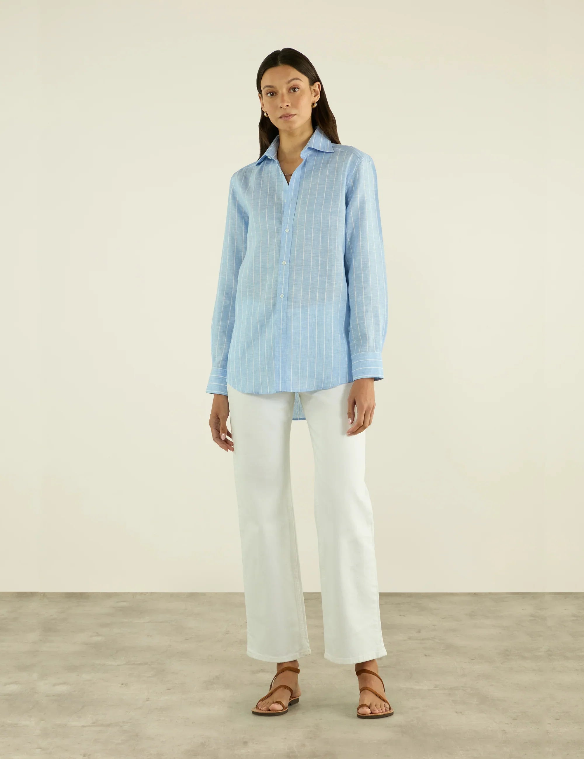 The Boyfriend: Linen, Sky Blue Stripe