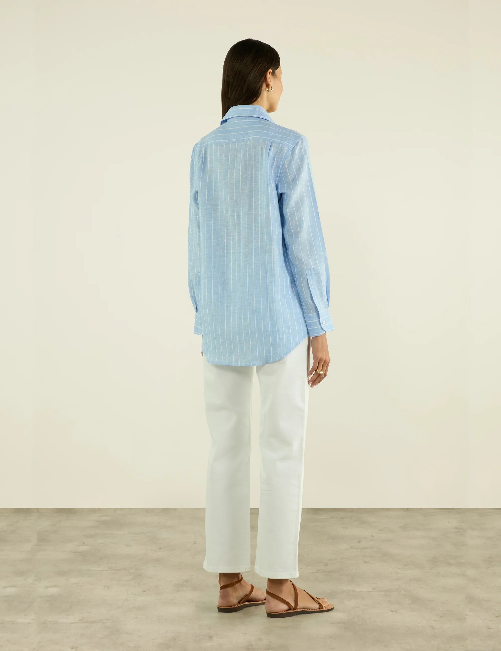 The Boyfriend: Linen, Sky Blue Stripe