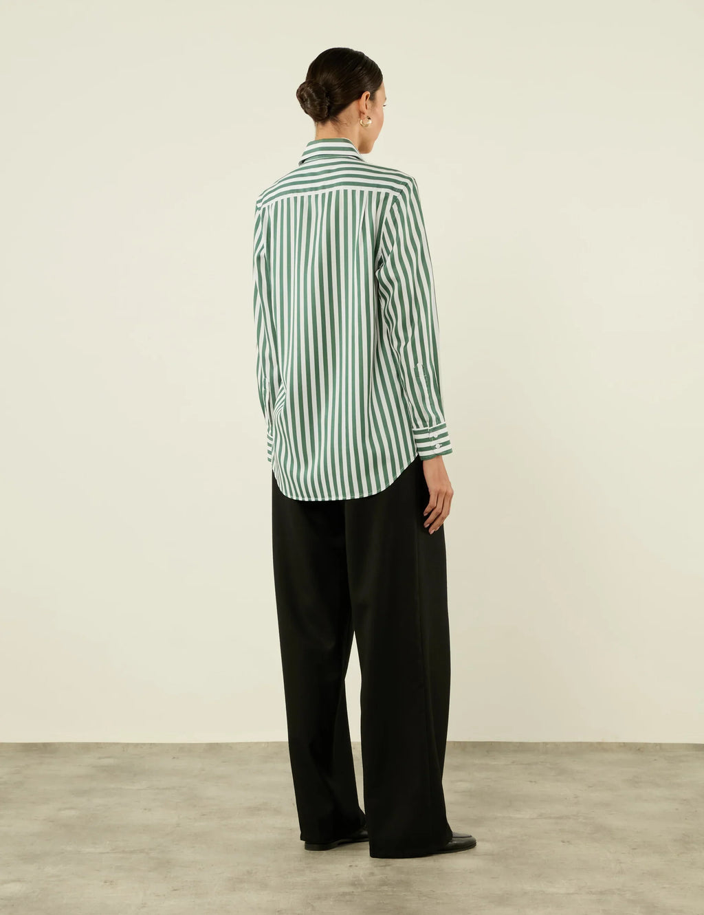 The Boyfriend: TENCEL™ Lyocell, Forest Green Stripe