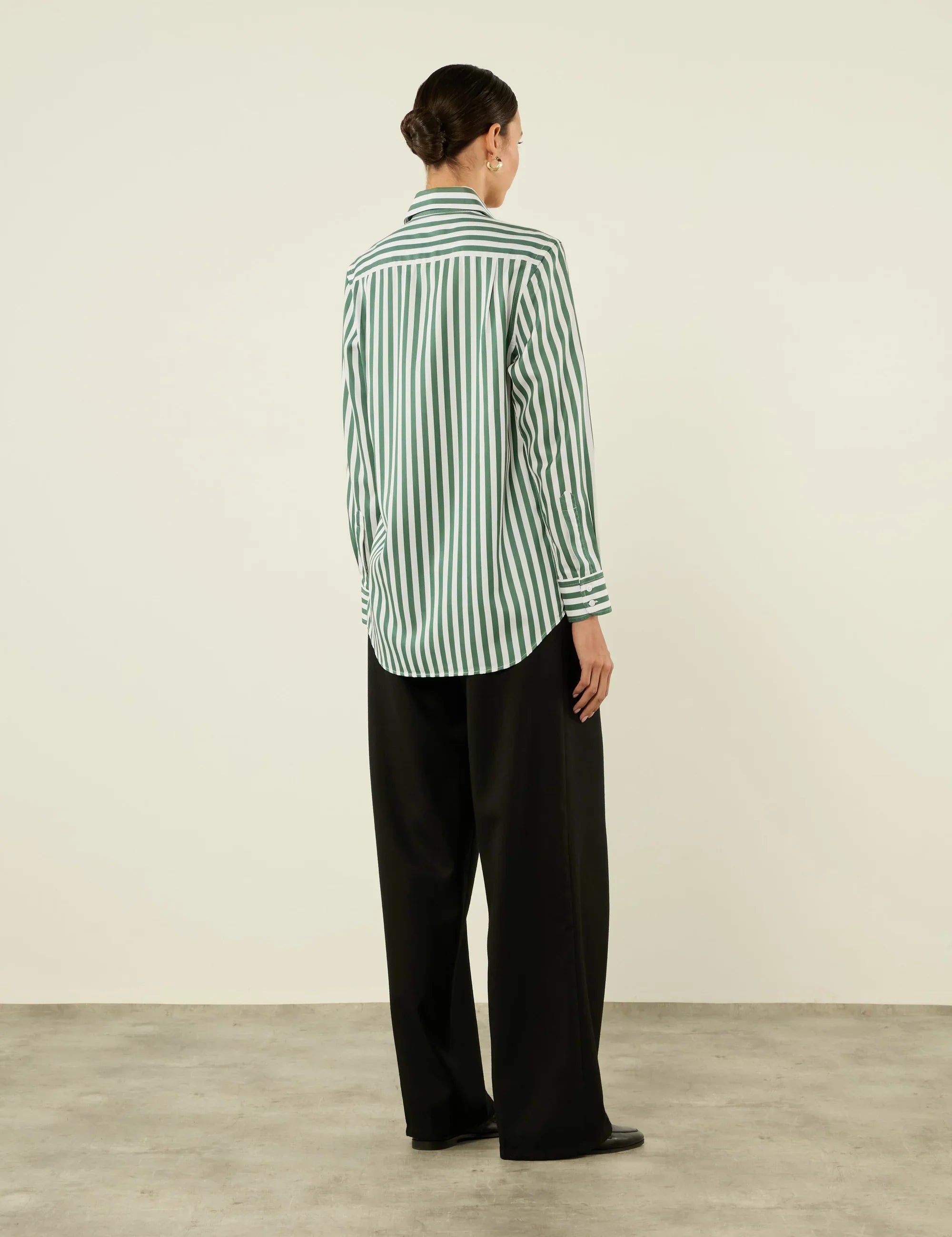 The Boyfriend: TENCEL™ Lyocell, Forest Green Stripe