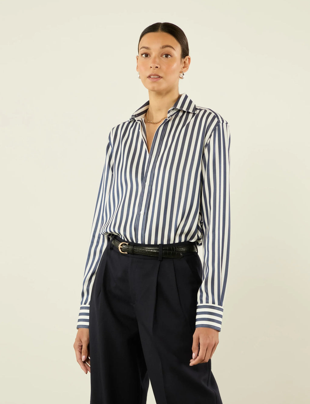 The Boyfriend: TENCEL™ Lyocell, Navy Blue Stripe