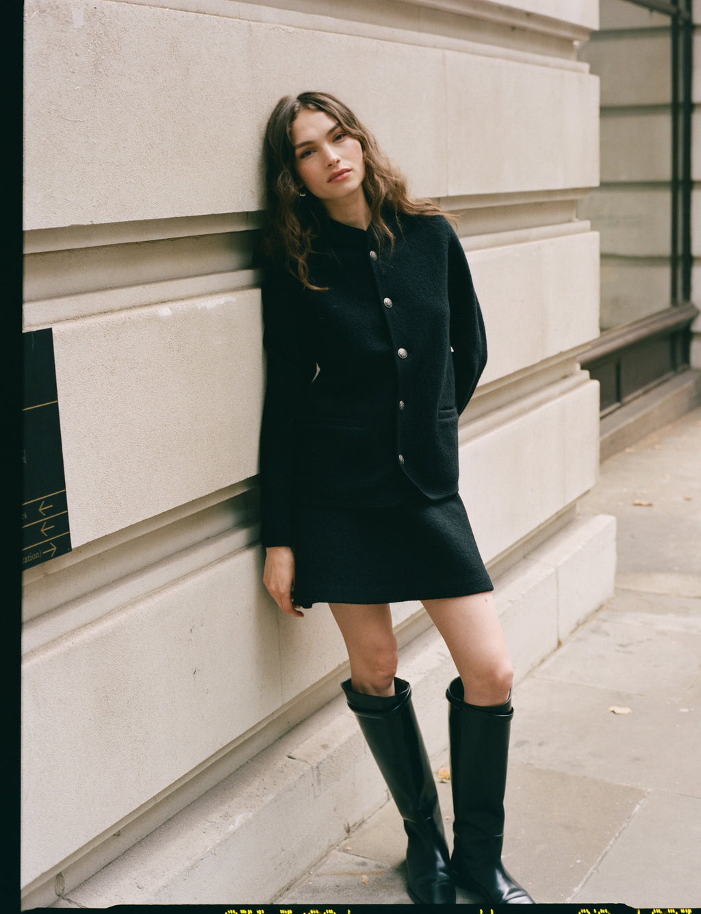 Romy Mini Skirt: Boiled Wool, Black