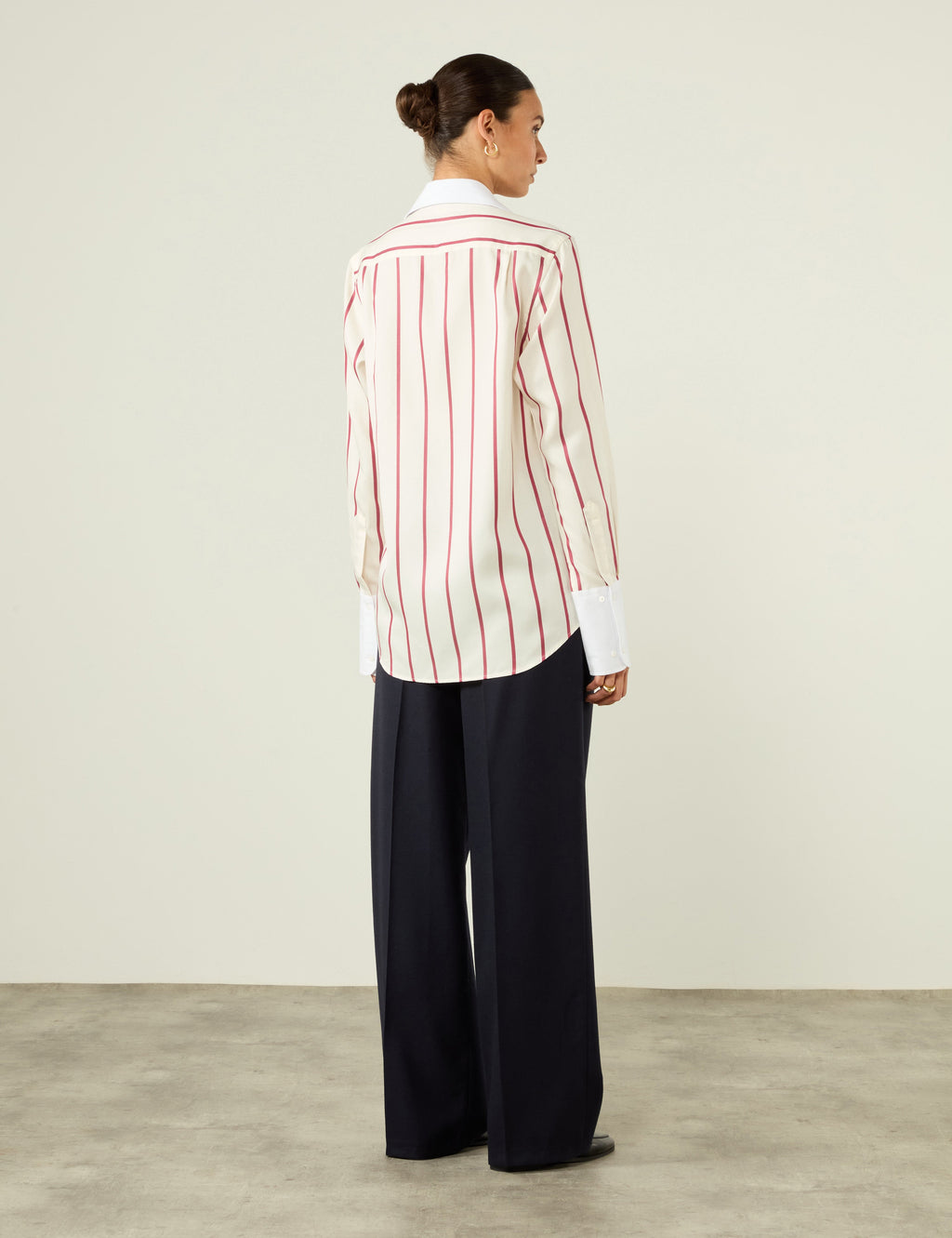 The Boyfriend Exaggerated Cuff: TENCEL™ Lyocell, Burgundy Stripe