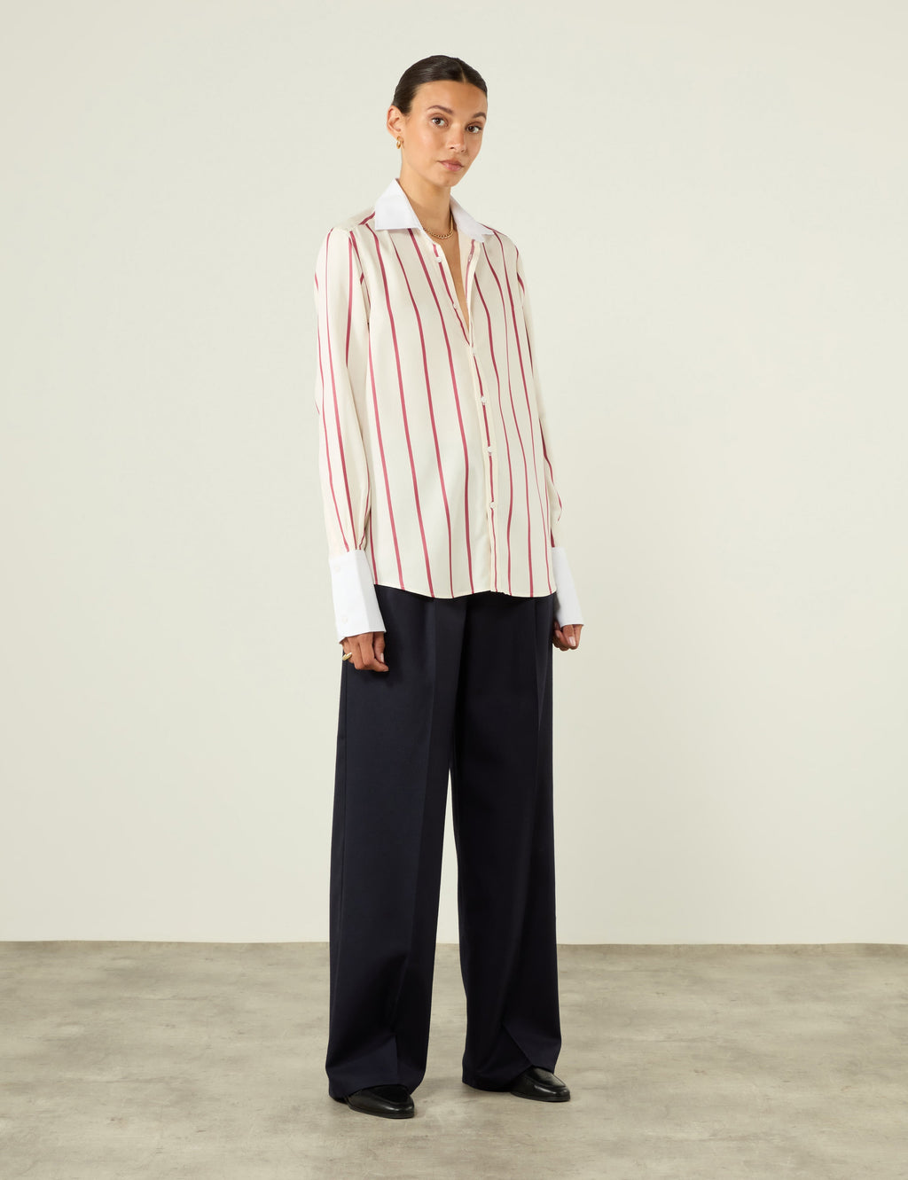 The Boyfriend Exaggerated Cuff: TENCEL™ Lyocell, Burgundy Stripe